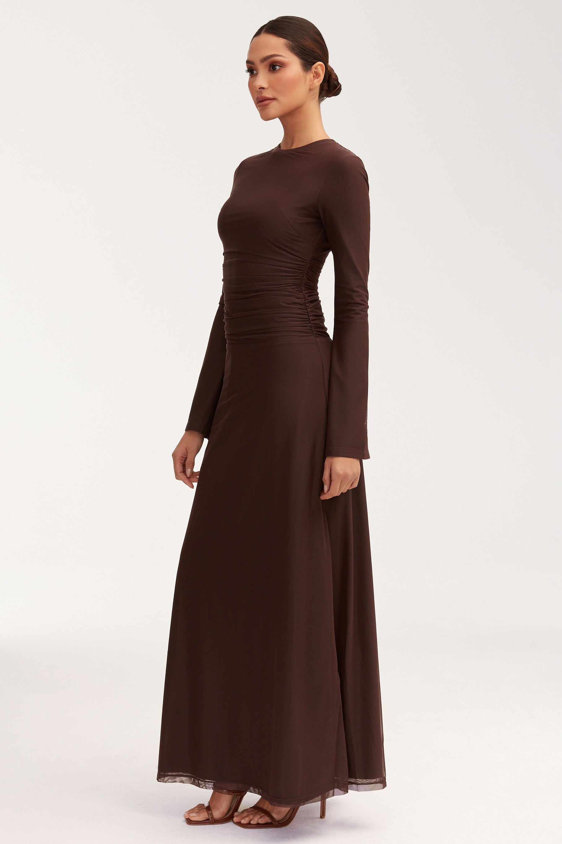 Adelina Rouched Mesh Maxi Dress - Chocolate Plum Dresses epschoolboard 