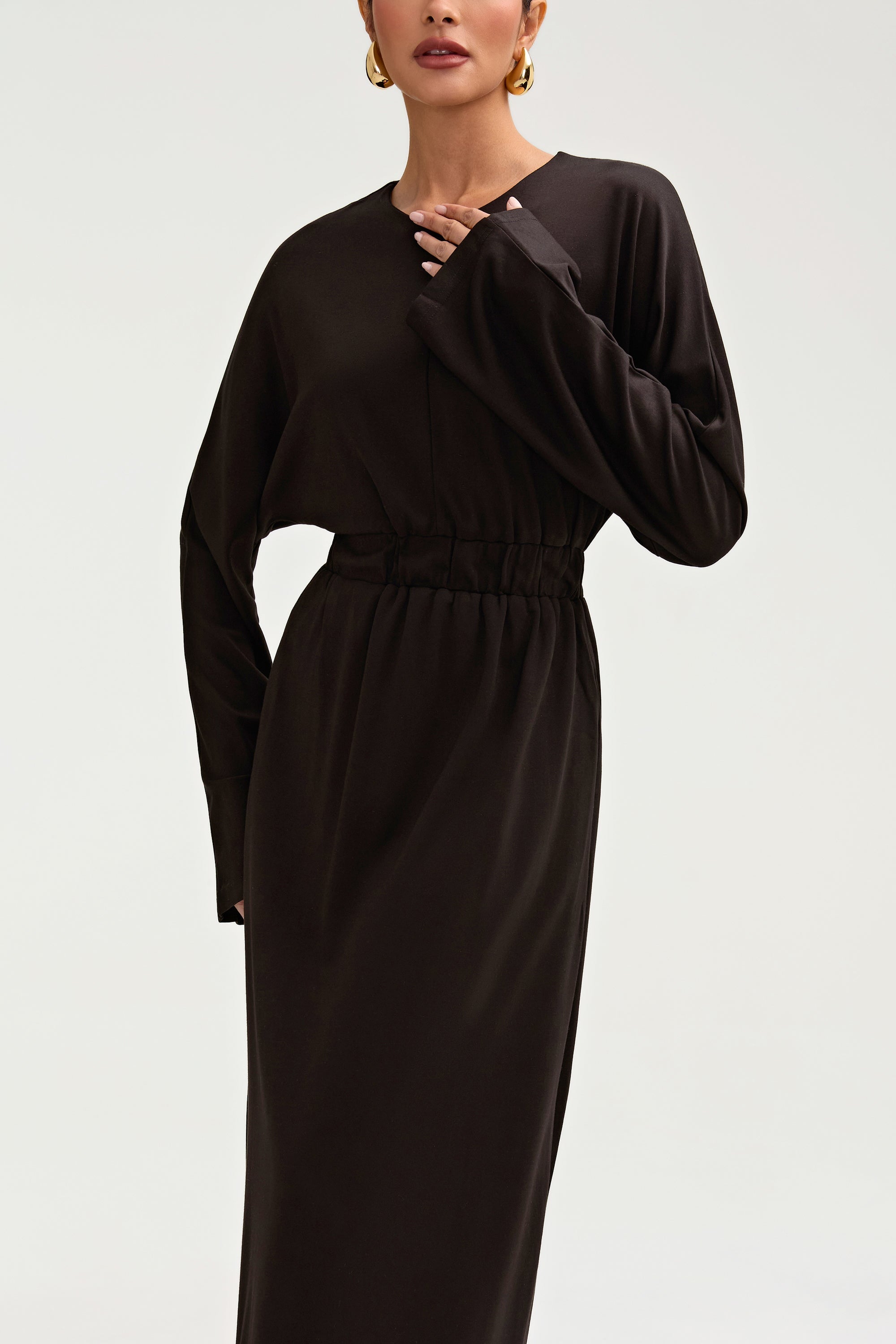 Adelynn Jersey Batwing Maxi Dress - Black Clothing epschoolboard 