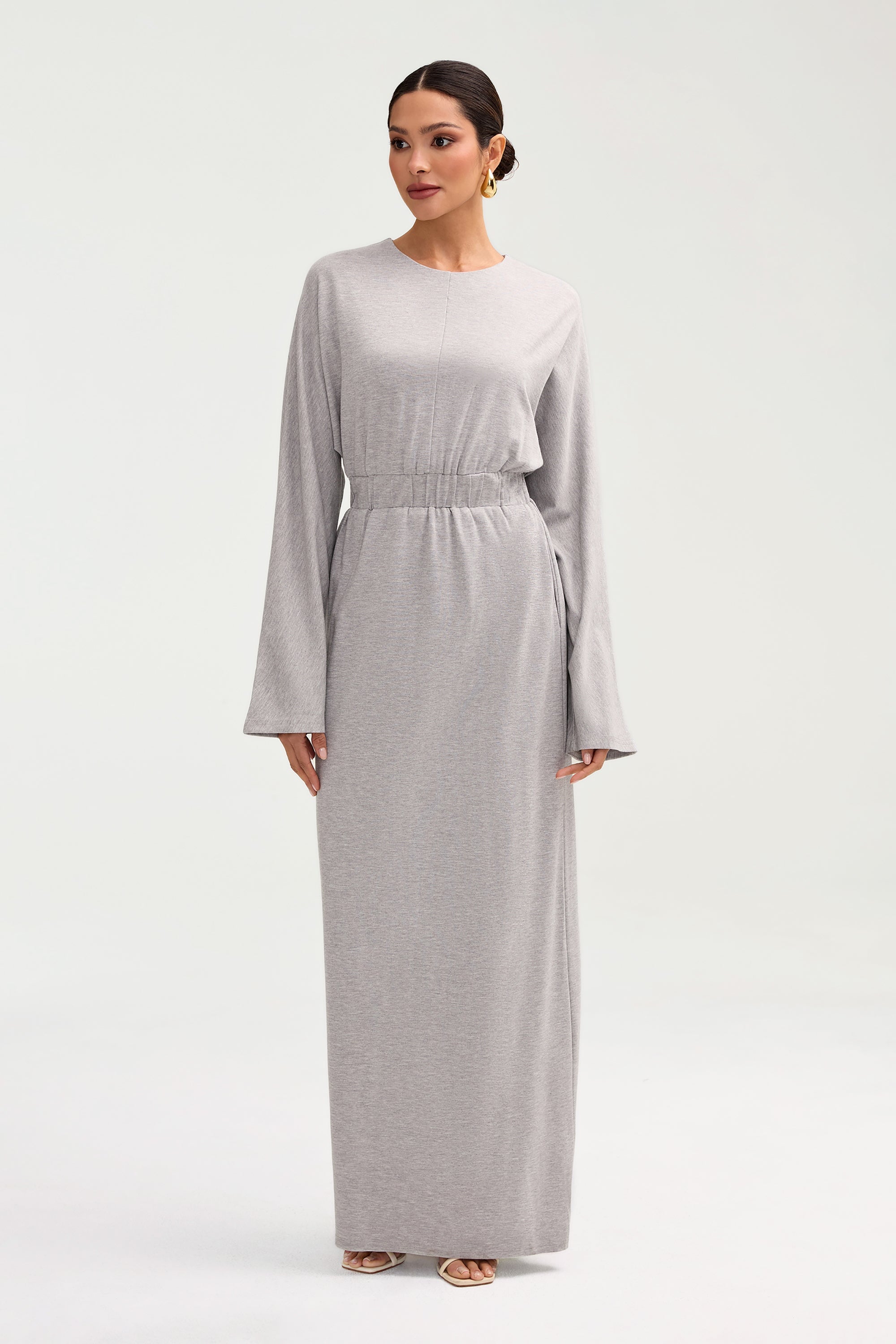 Adelynn Jersey Batwing Maxi Dress - Heather Grey Clothing Veiled 