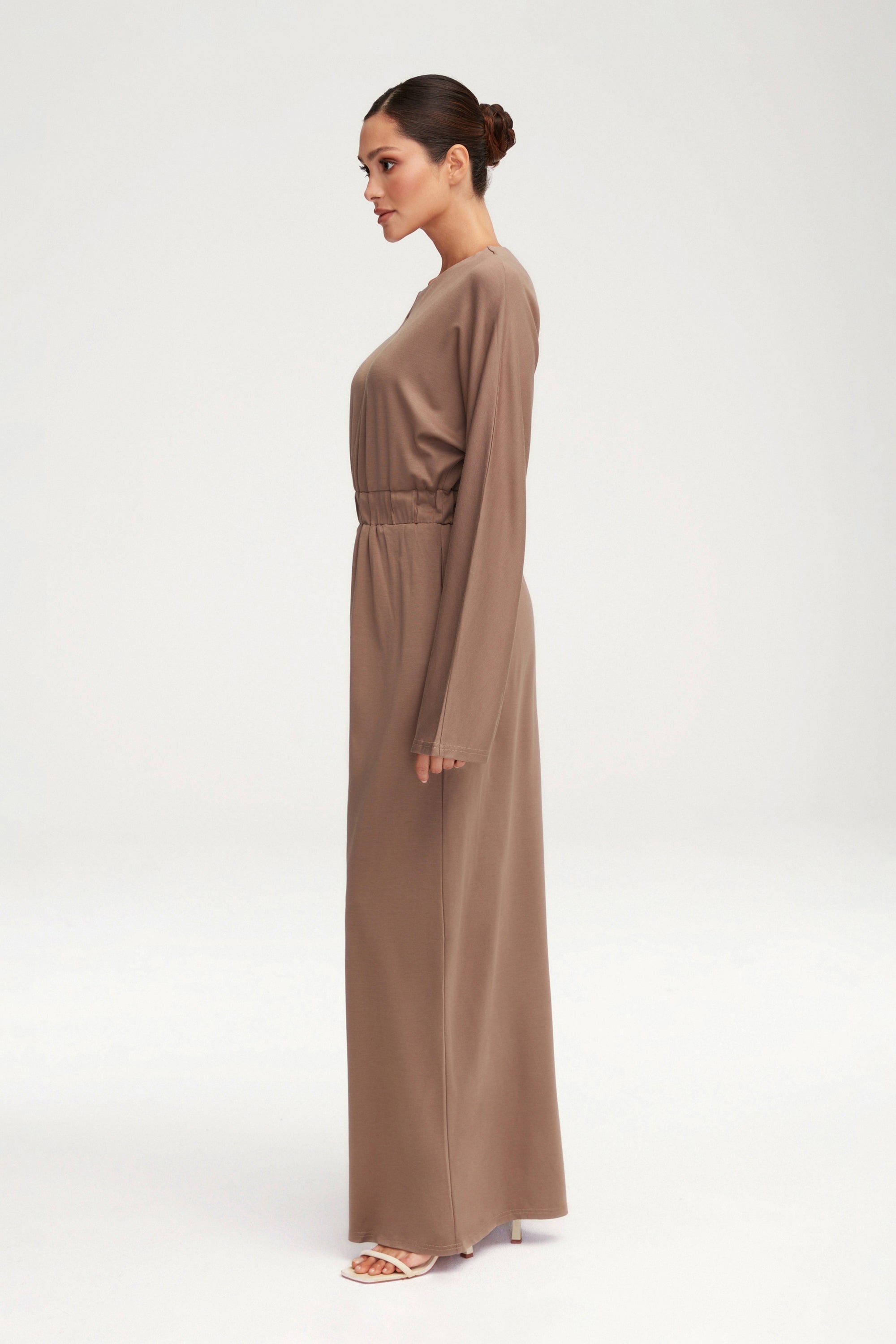 Adelynn Jersey Batwing Maxi Dress - Taupe Clothing epschoolboard 