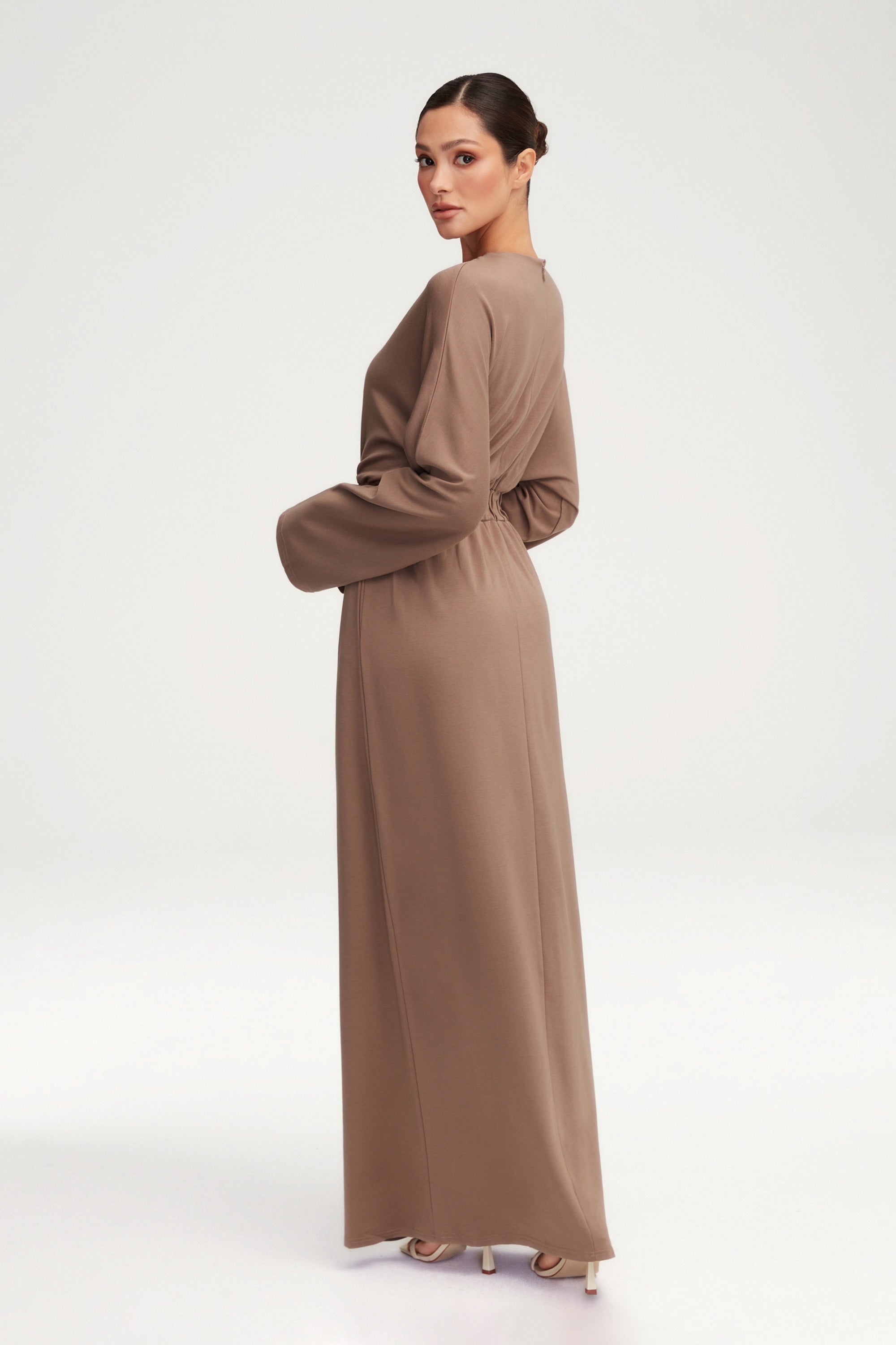 Adelynn Jersey Batwing Maxi Dress - Taupe Clothing epschoolboard 