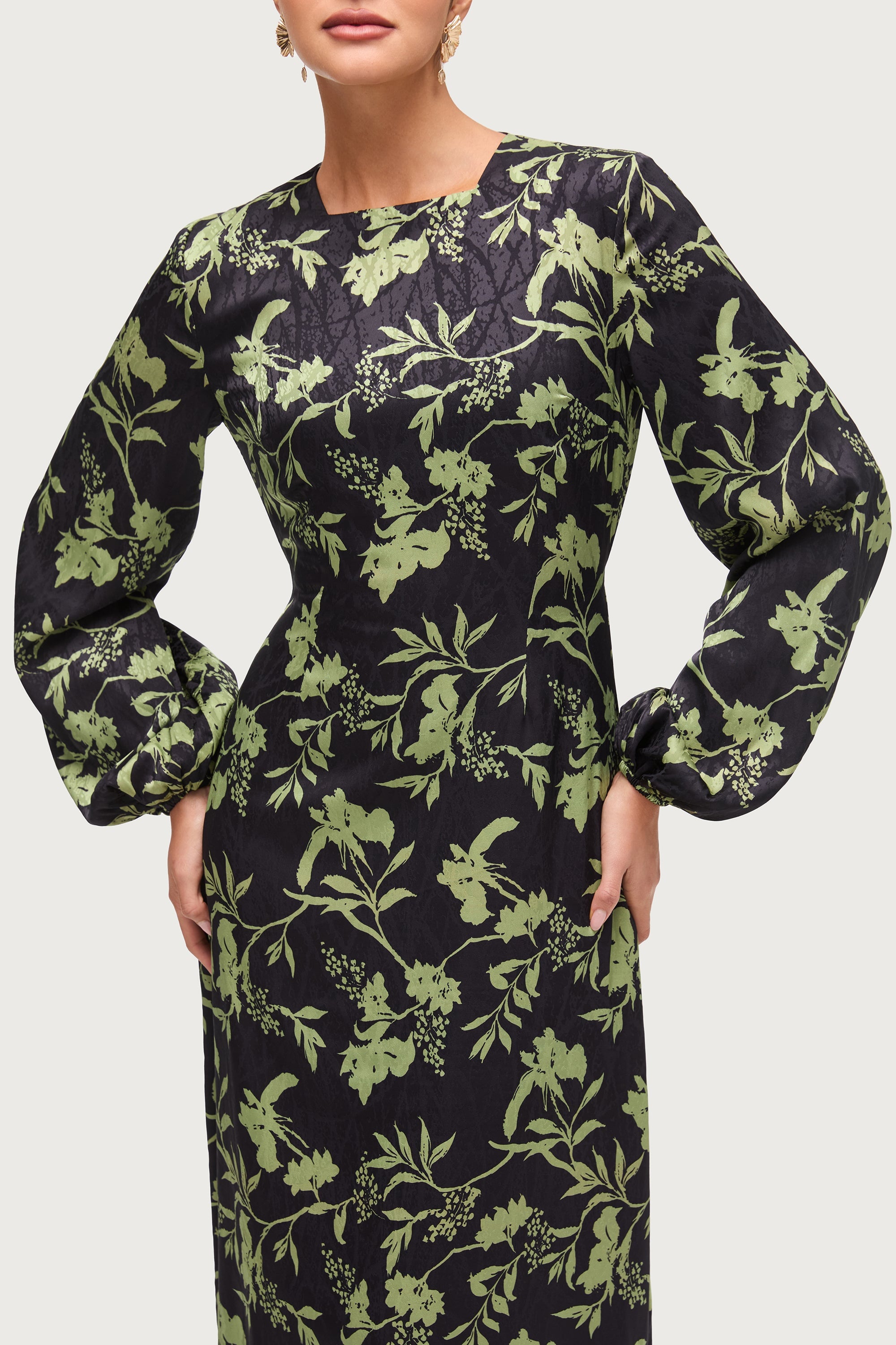 Adila Printed Maxi Dress - Midnight Green Dresses Veiled