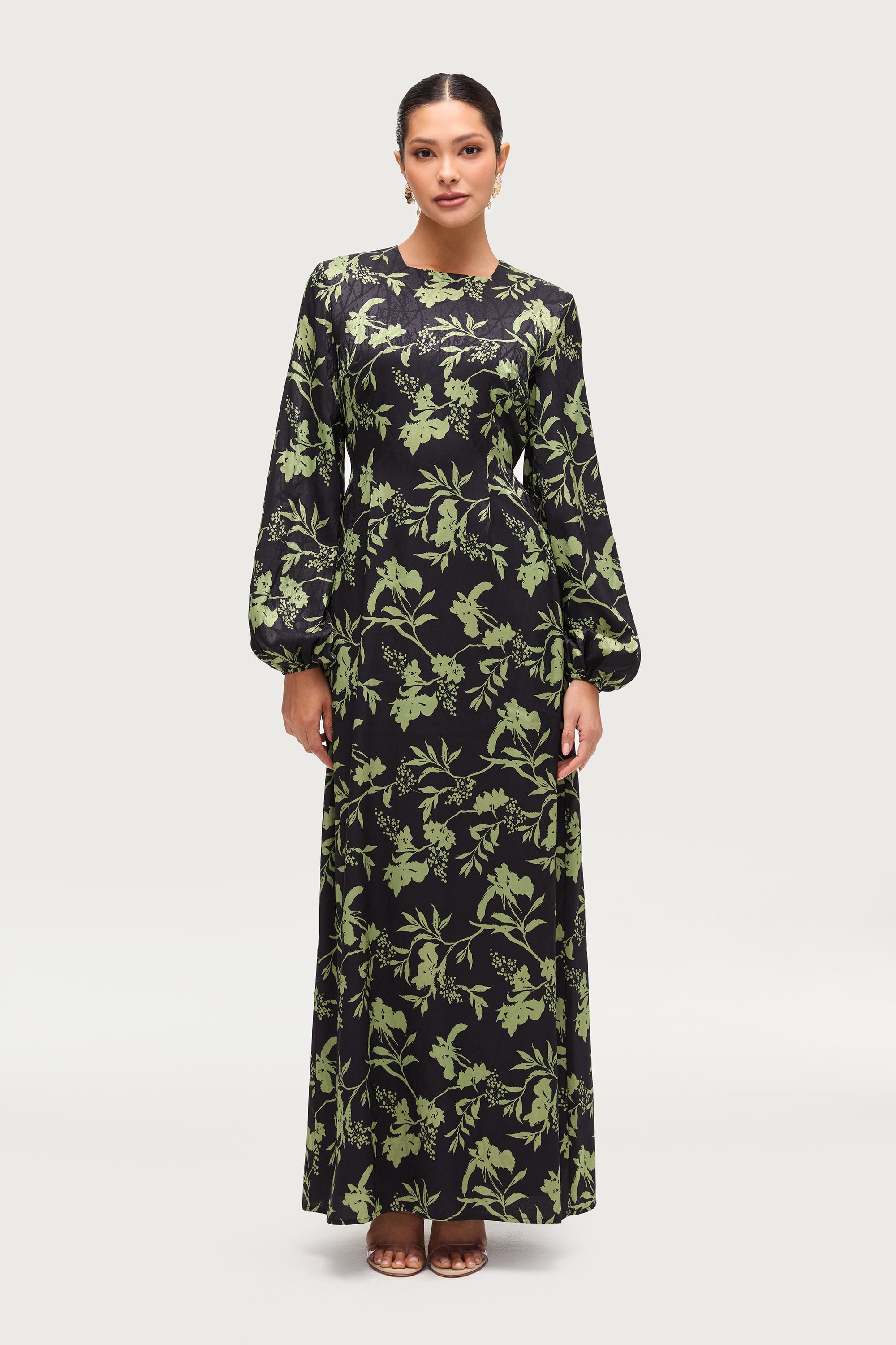 Adila Printed Maxi Dress - Midnight Green Dresses Veiled