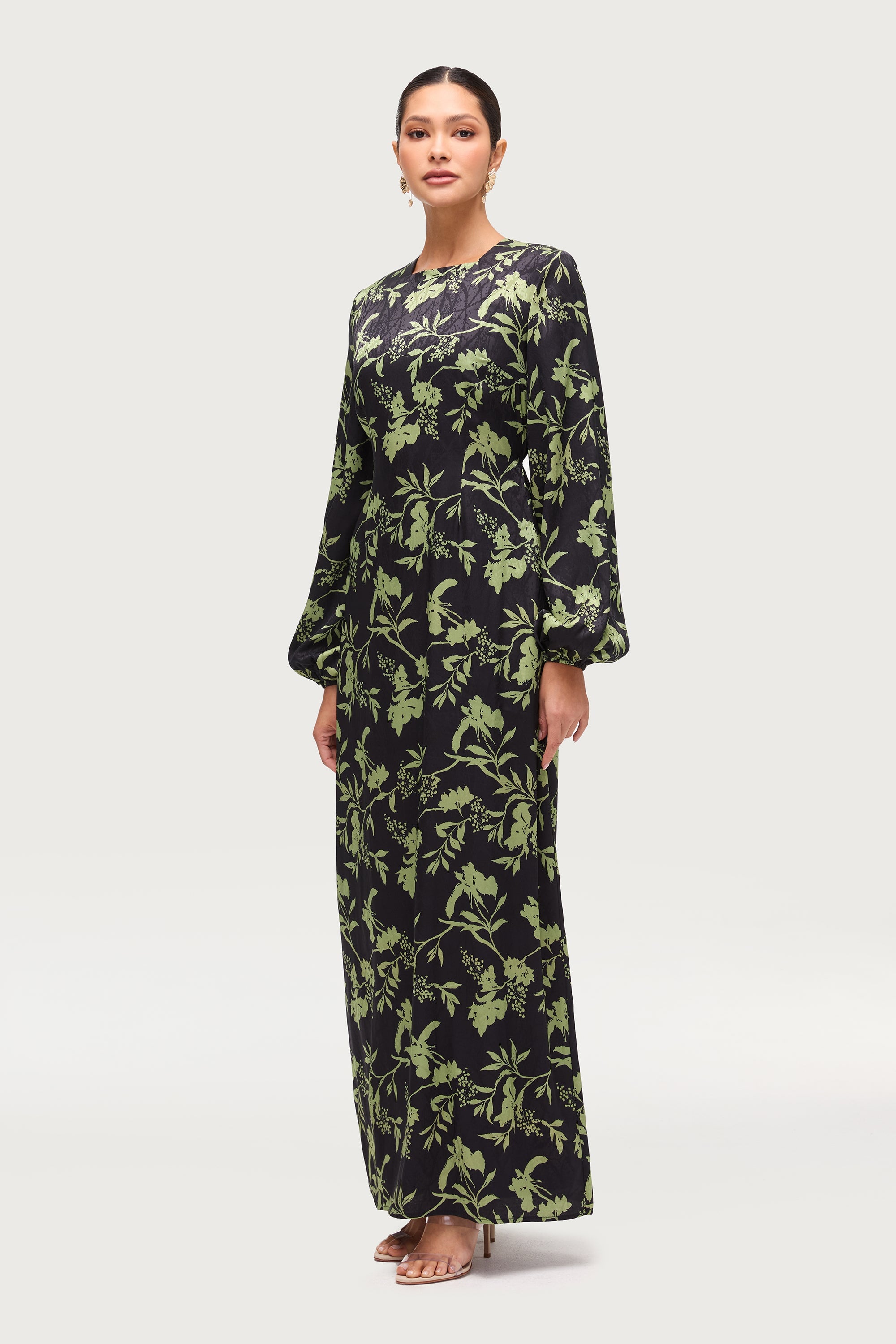 Adila Printed Maxi Dress - Midnight Green Dresses Veiled
