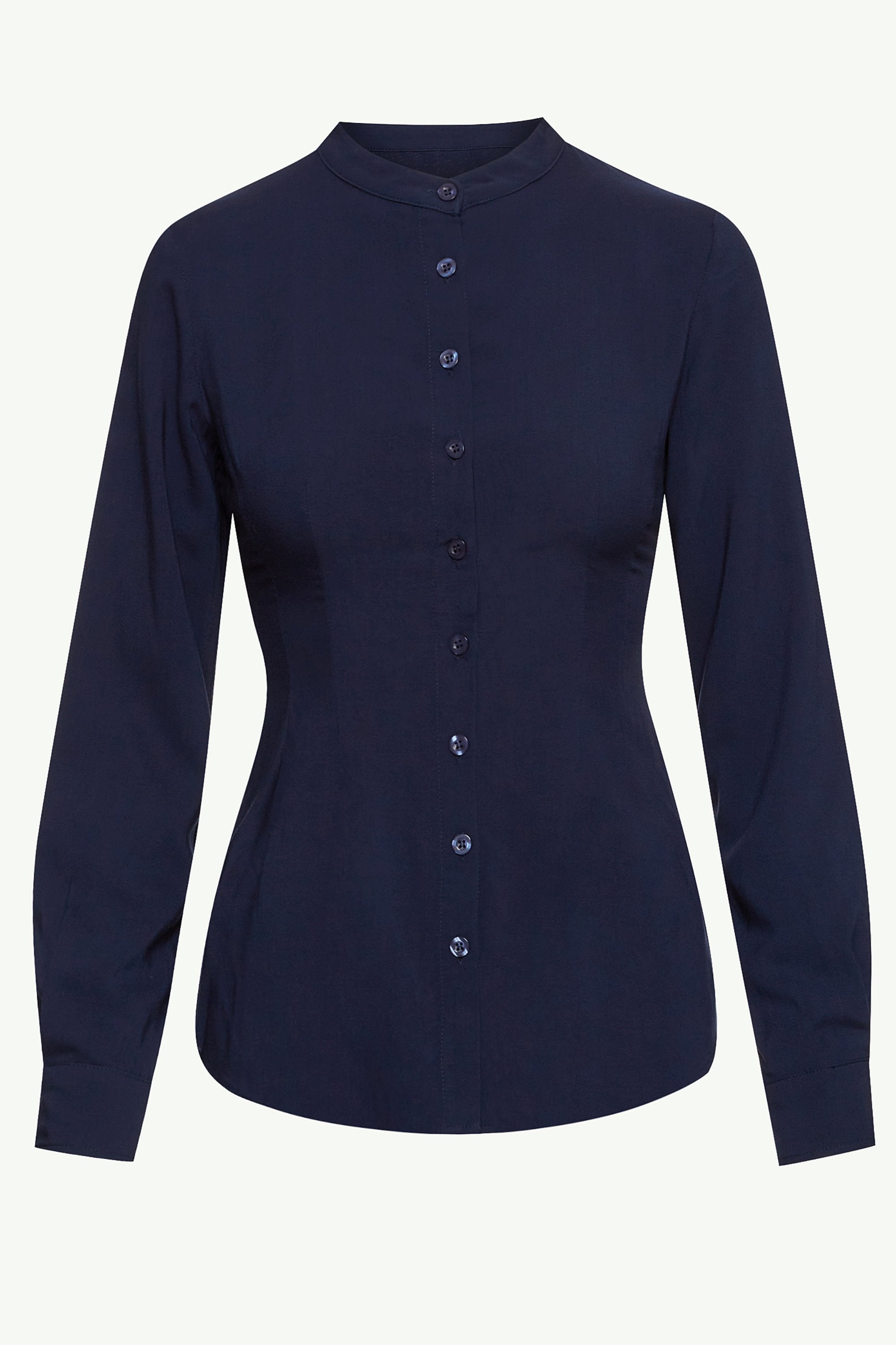 Adina Fitted Button Down Top - Navy Blue Clothing epschoolboard 