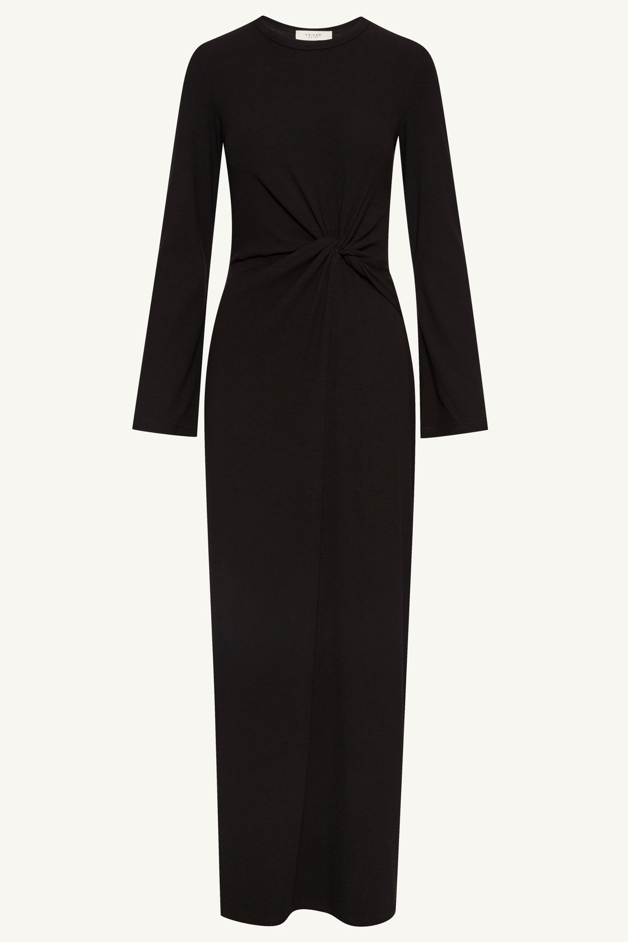 Aissia Ribbed Twist Front Maxi Dress - Black Clothing saigonodysseyhotel 