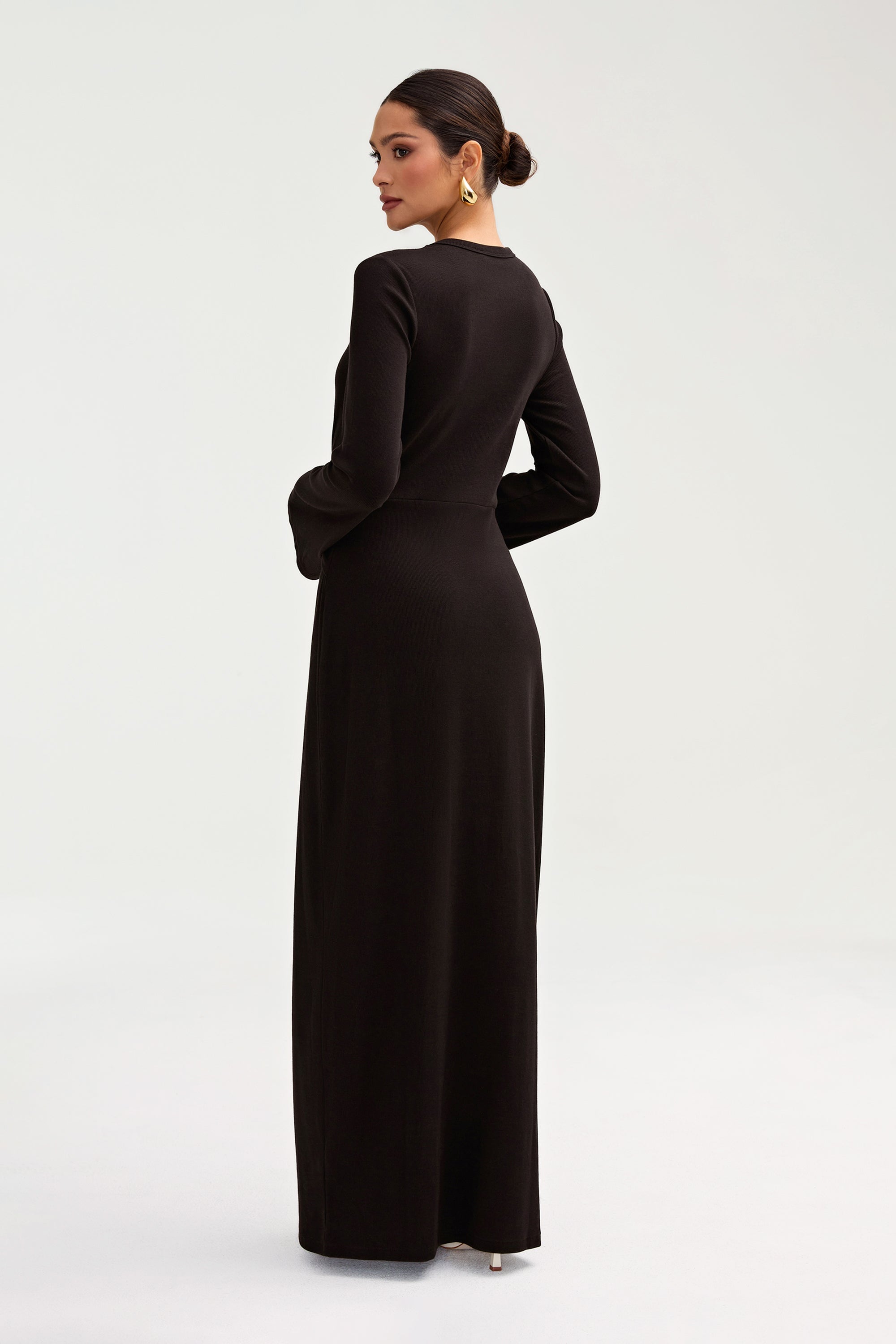 Aissia Ribbed Twist Front Maxi Dress - Black Clothing epschoolboard 