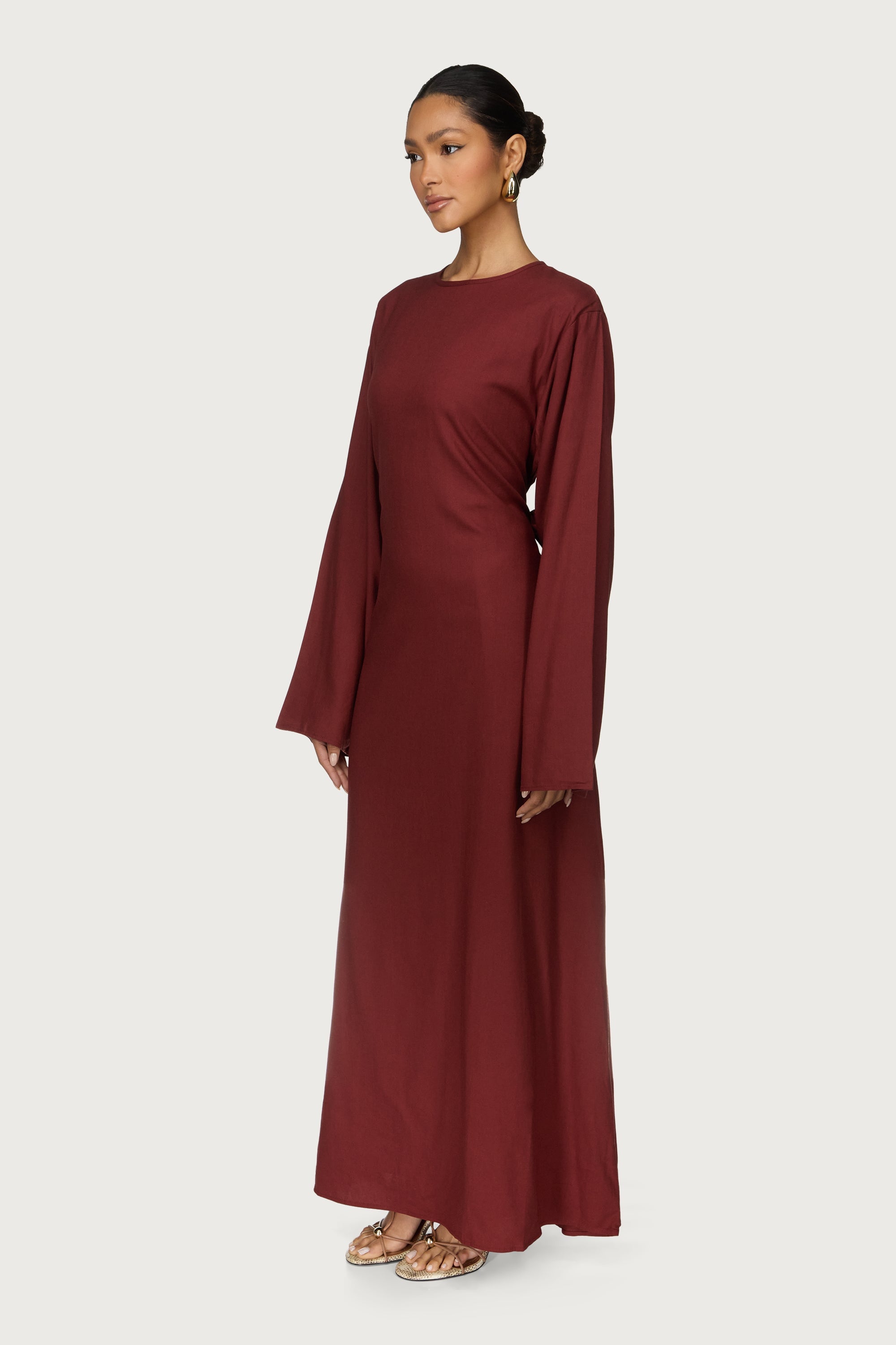 Aleena Linen Tie Maxi Dress - Chocolate Truffle Abayas Veiled