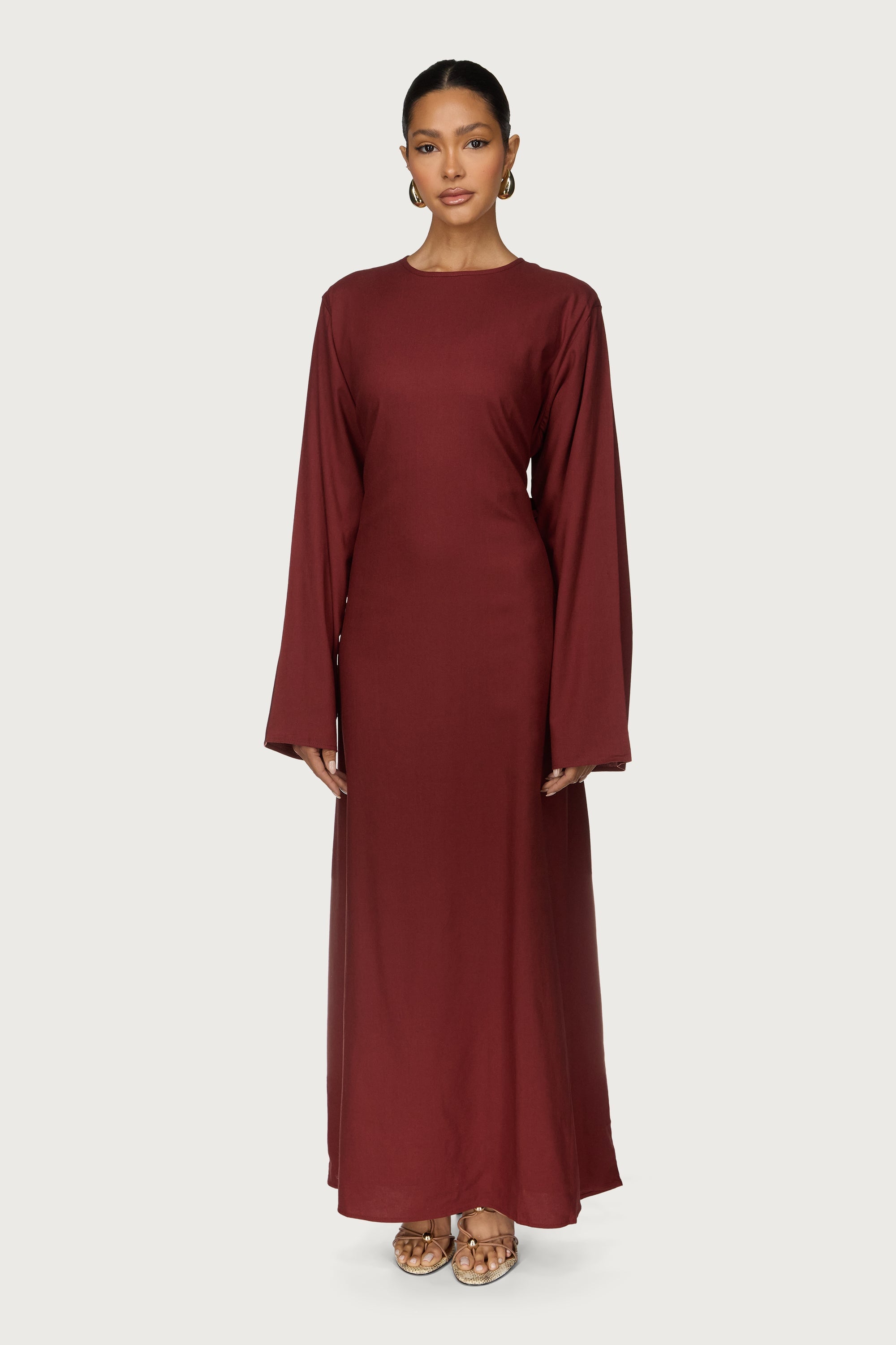Aleena Linen Tie Maxi Dress - Chocolate Truffle Abayas Veiled