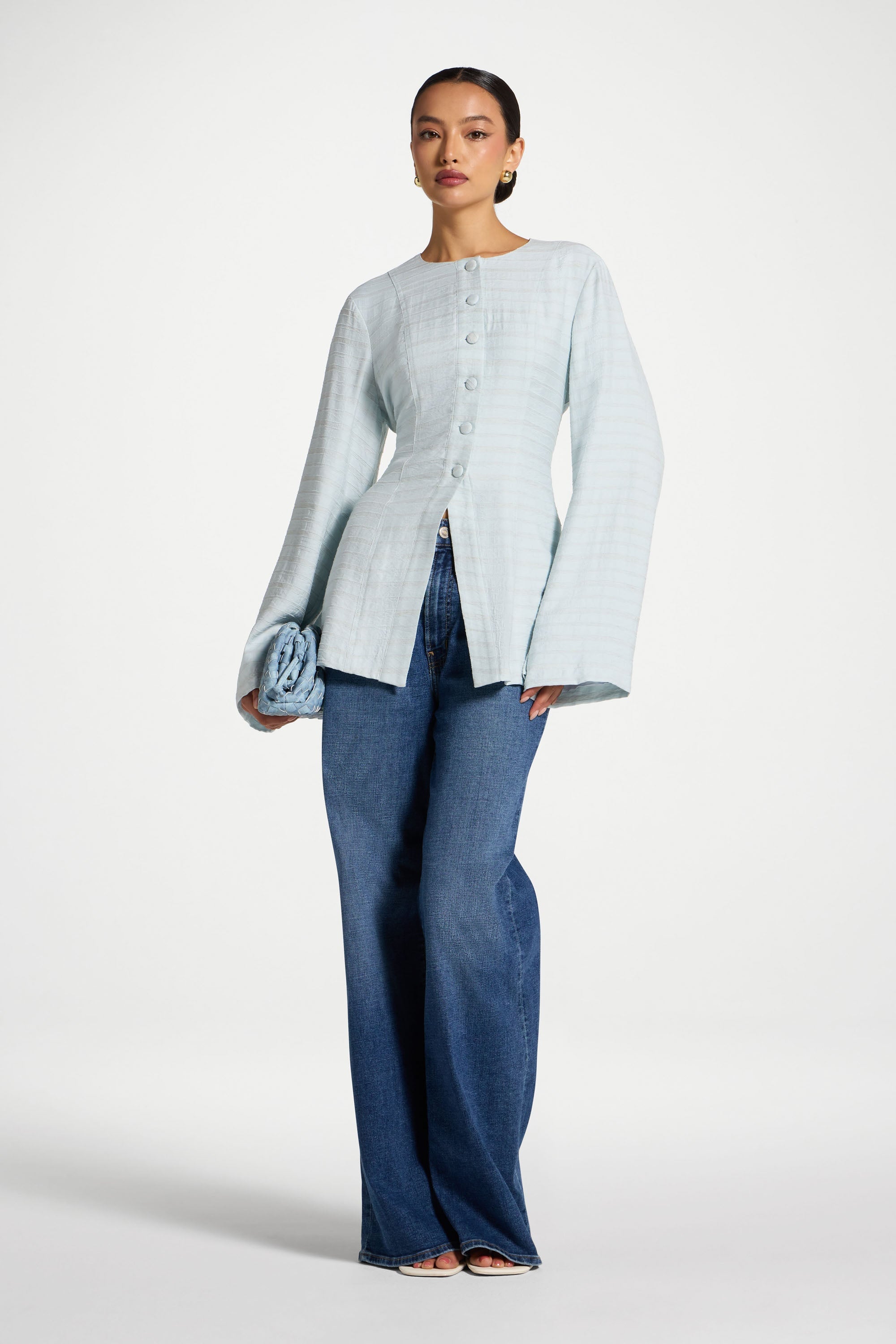 Alice Lace Up Back Top - Baby Blue Abayas Veiled