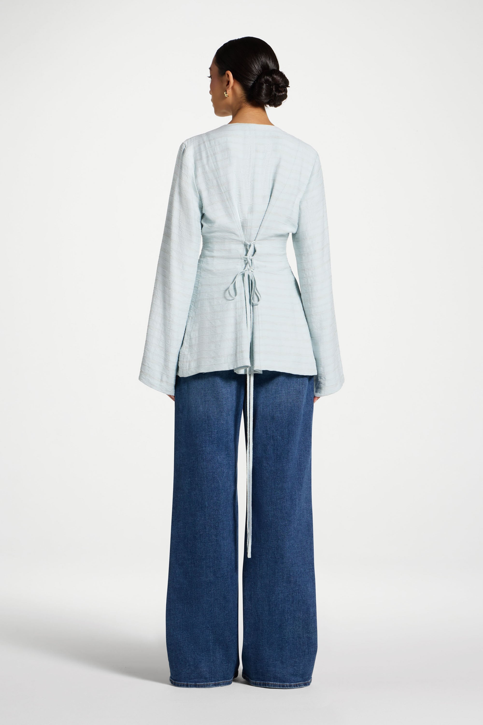 Alice Lace Up Back Top - Baby Blue Abayas Veiled