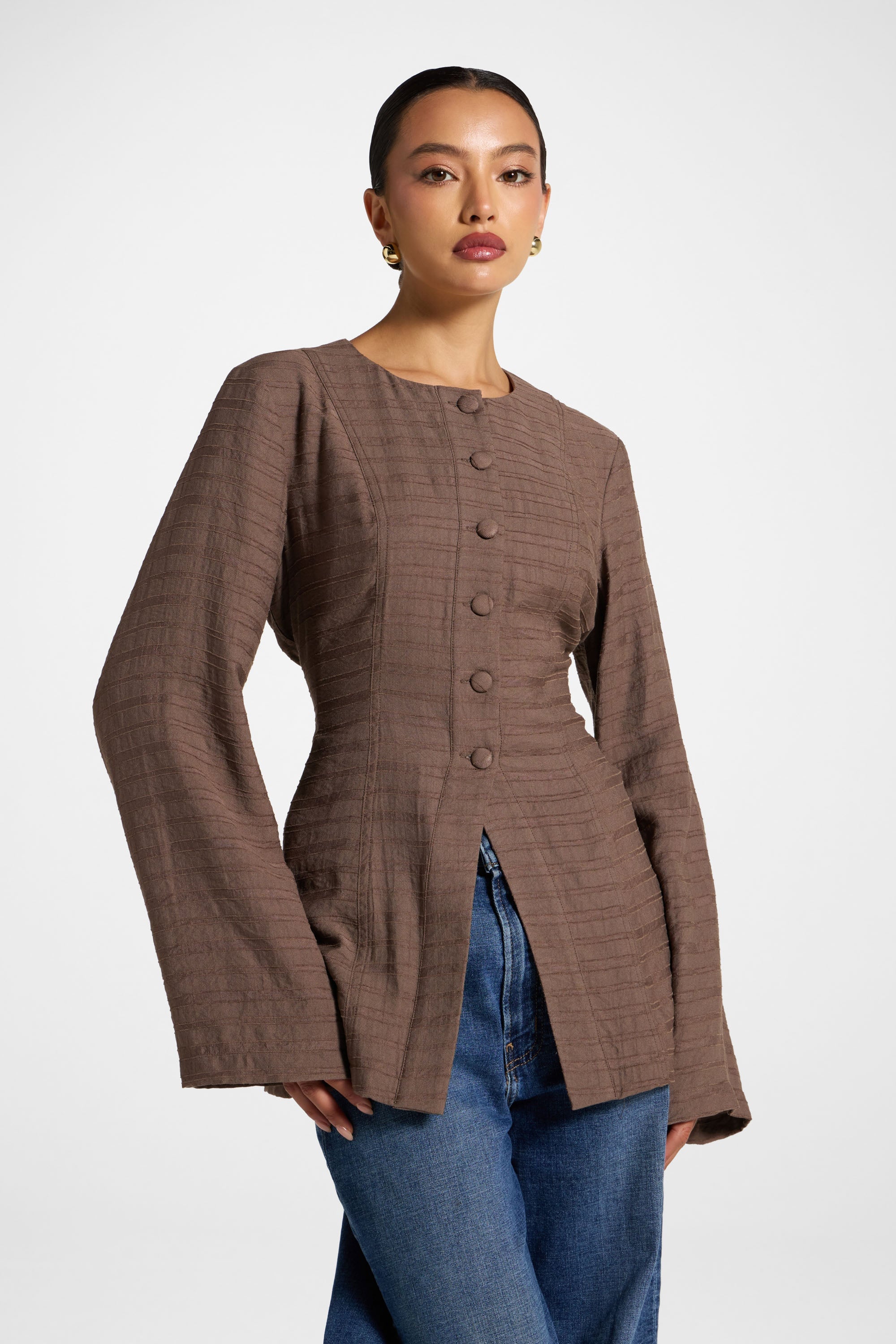 Alice Lace Up Back Top - Mushroom Abayas Veiled