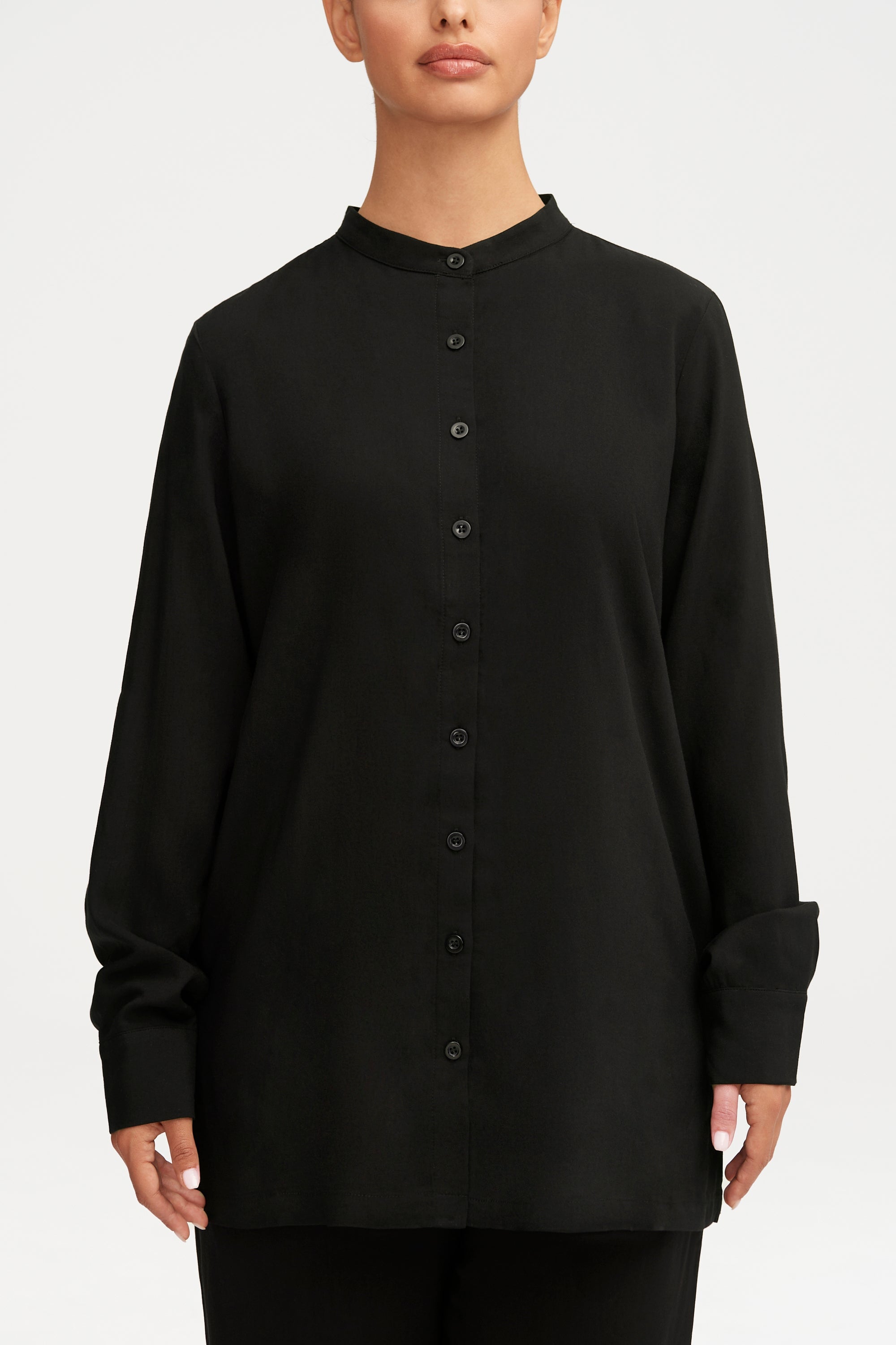 Alina Button Down Side Slit Top - Black Clothing epschoolboard 
