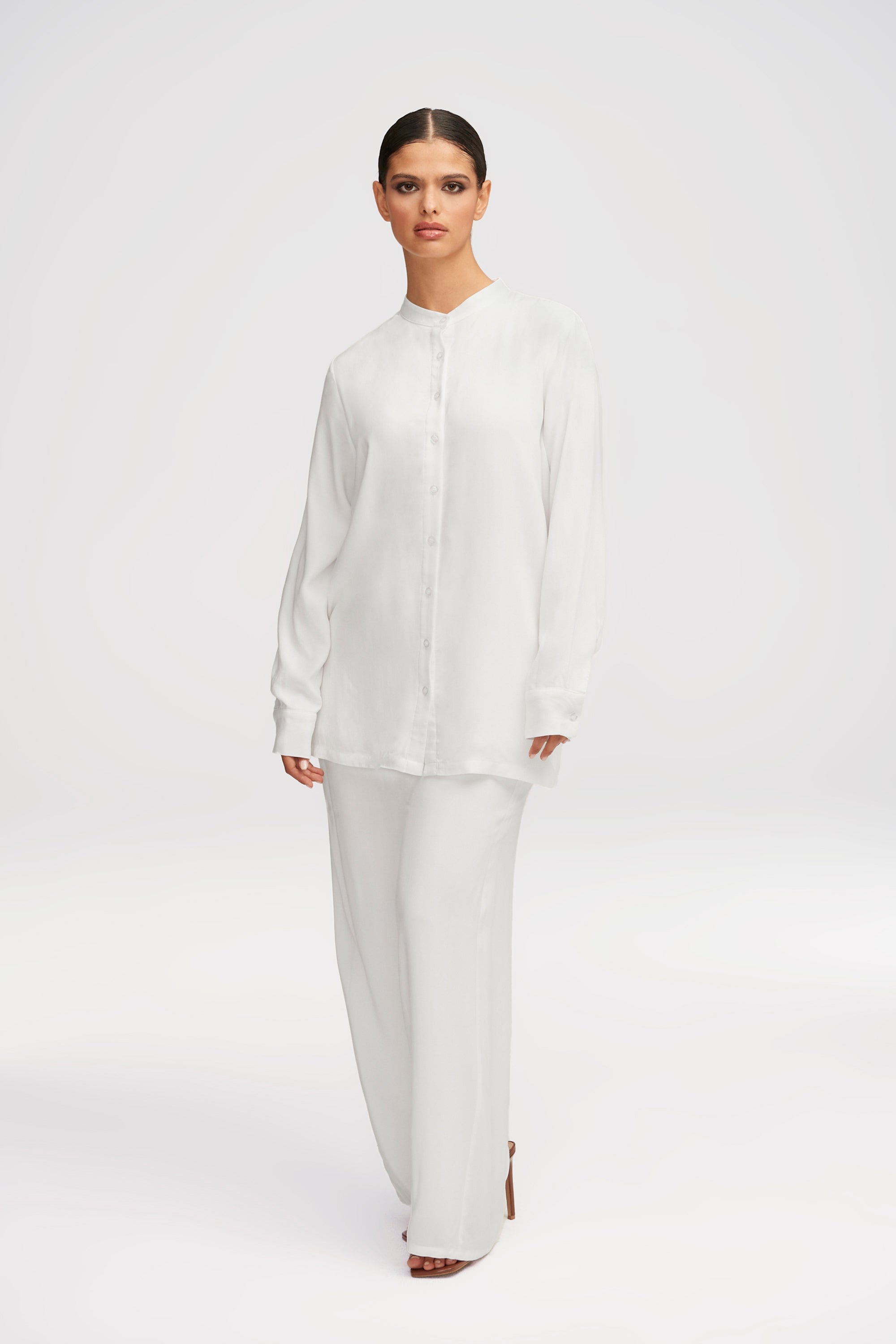 Alina Button Down Side Slit Top - White Clothing saigonodysseyhotel 