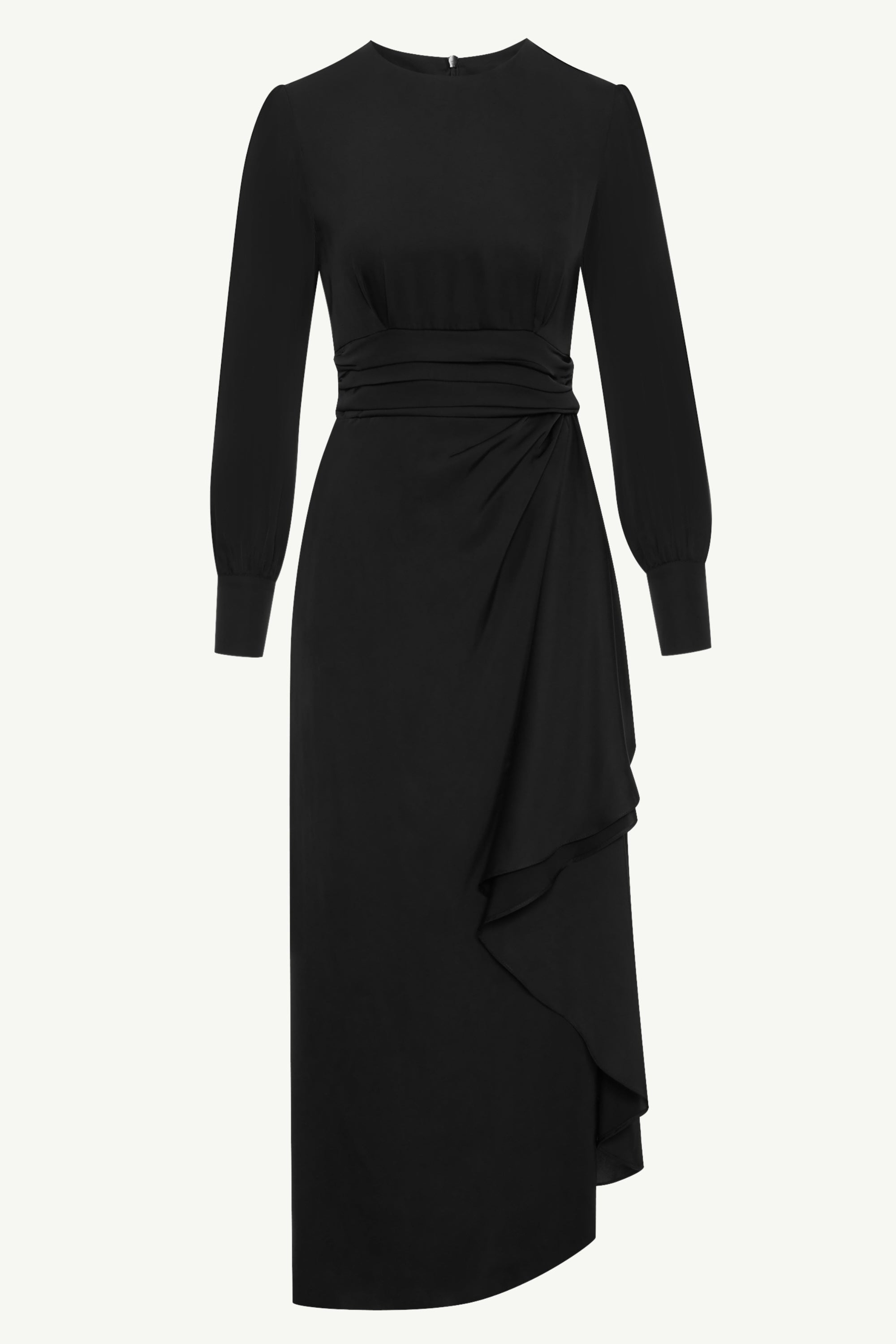 Anabelle Pleated Waist Ruffle Maxi Dress - Black Clothing epschoolboard 