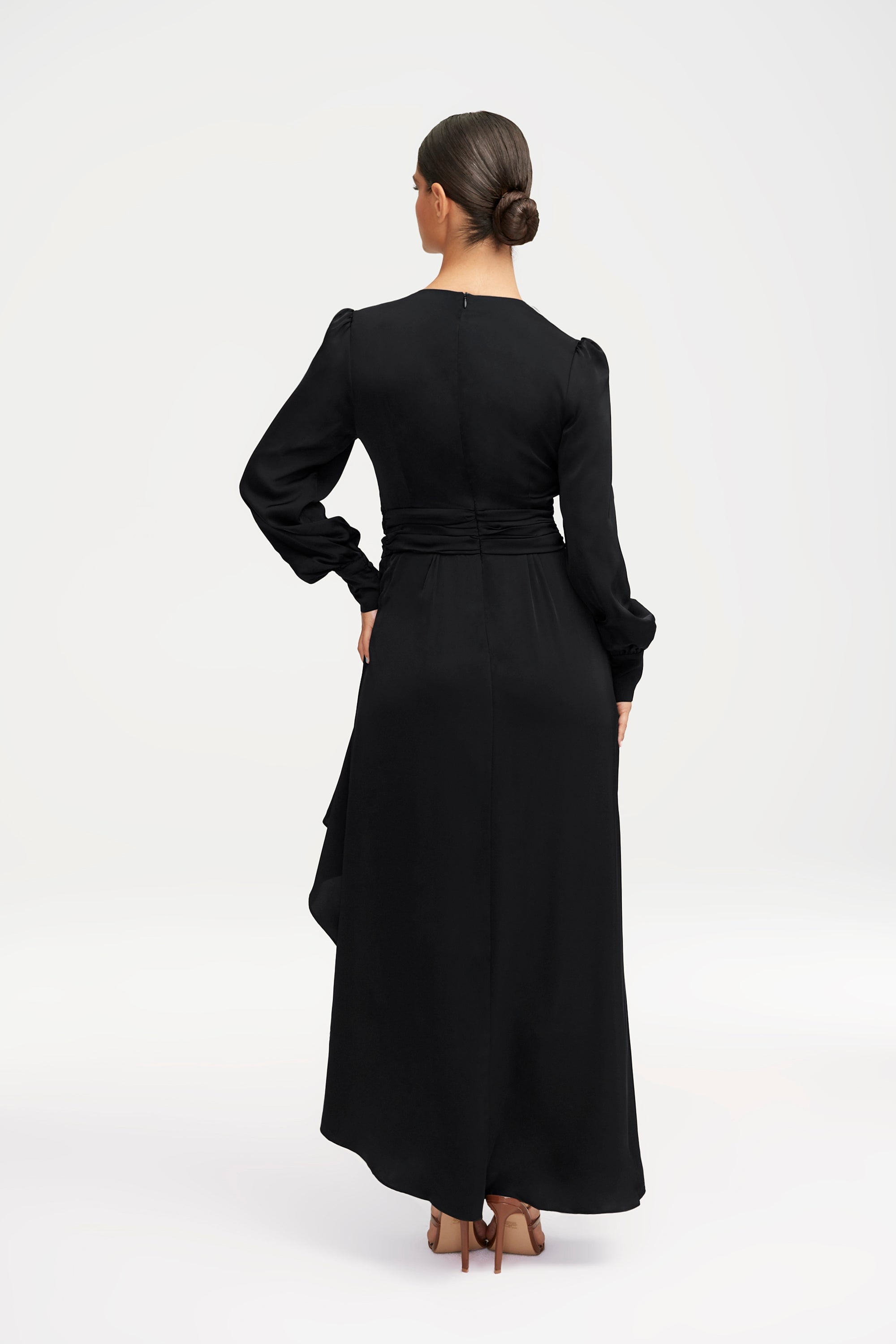 Anabelle Pleated Waist Ruffle Maxi Dress - Black Clothing Veiled 