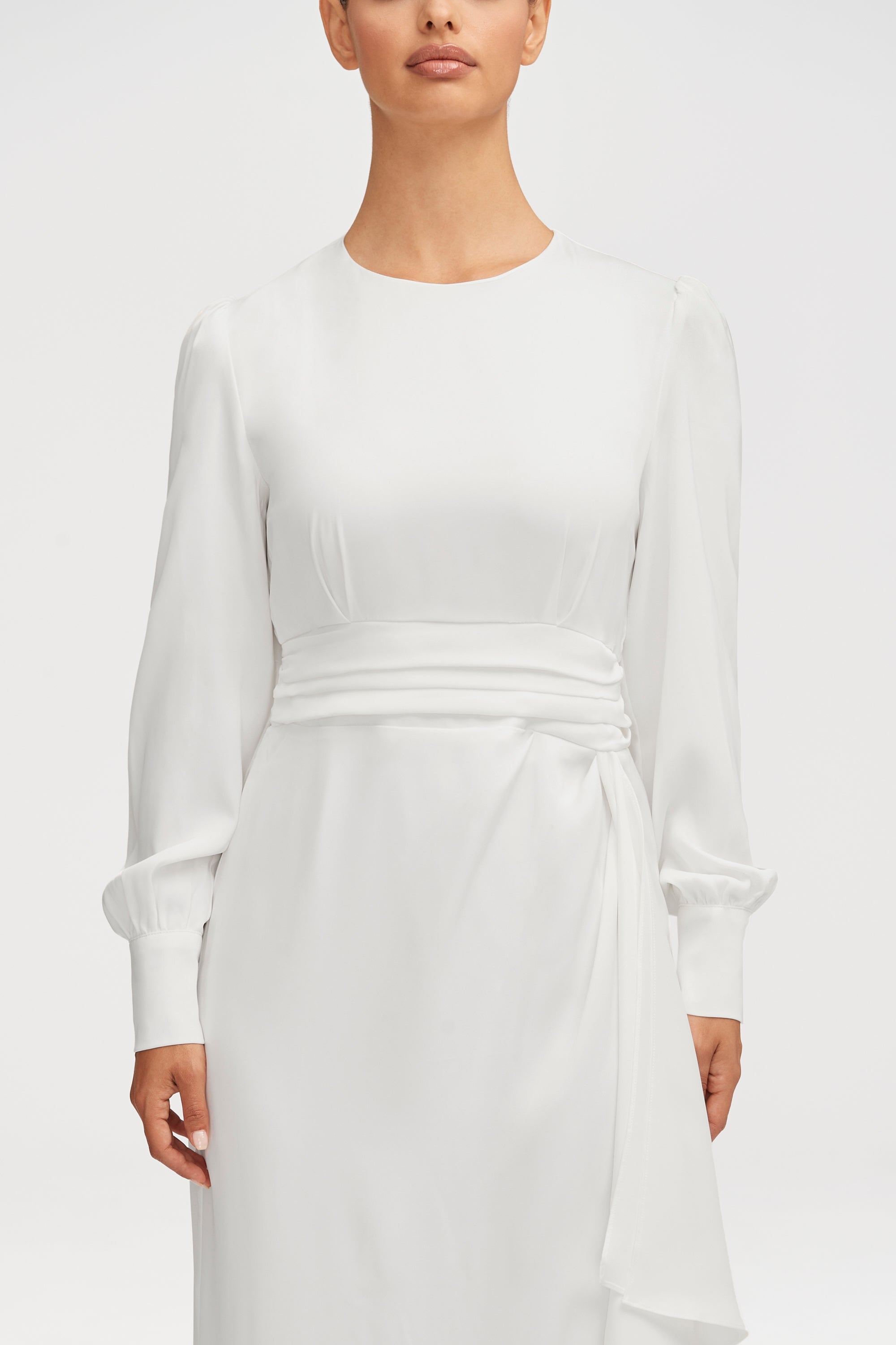 Anabelle Pleated Waist Ruffle Maxi Dress - White Clothing Veiled 
