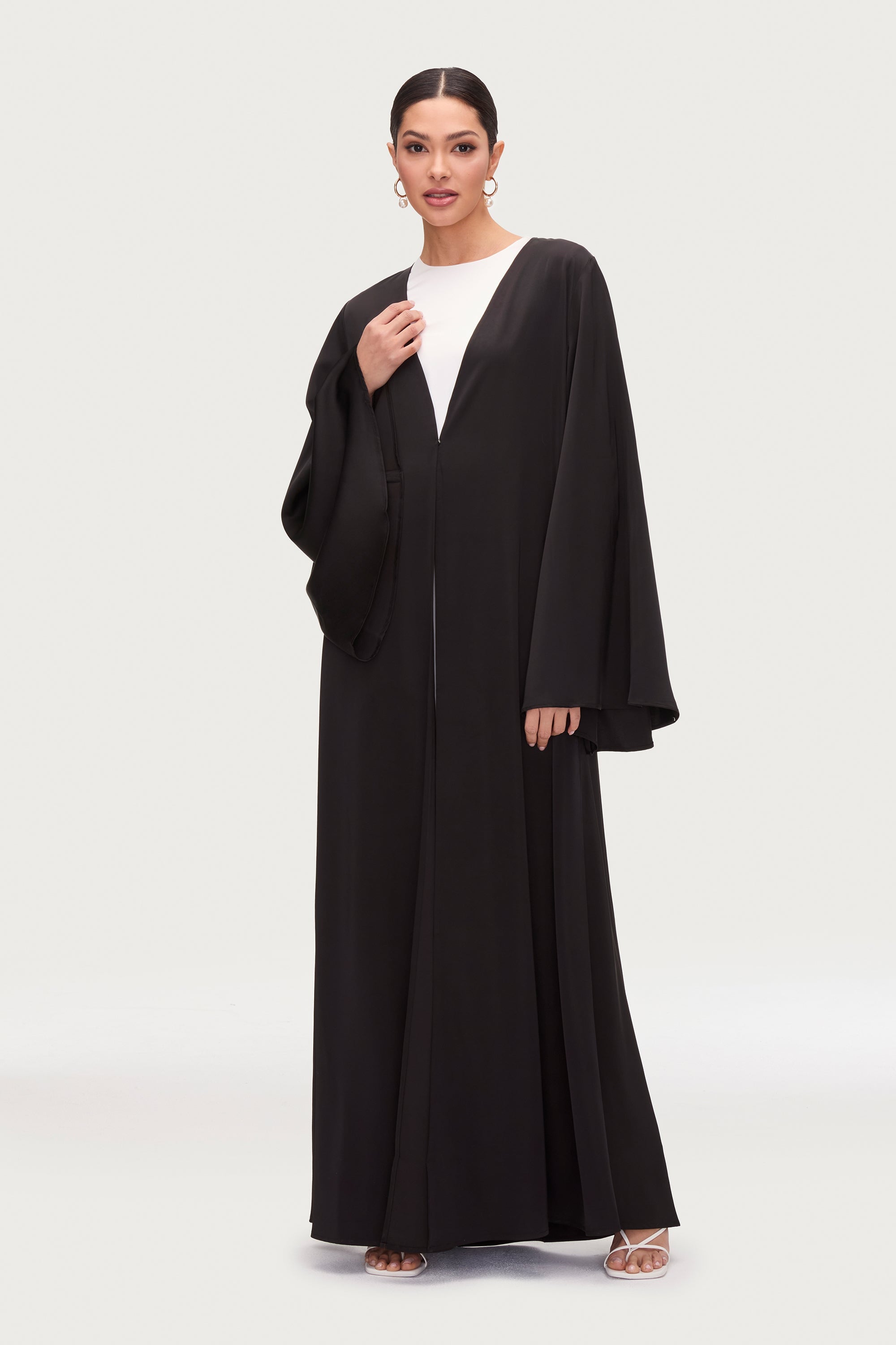 Arwa Flare Sleeve Open Abaya - Black Abayas Veiled