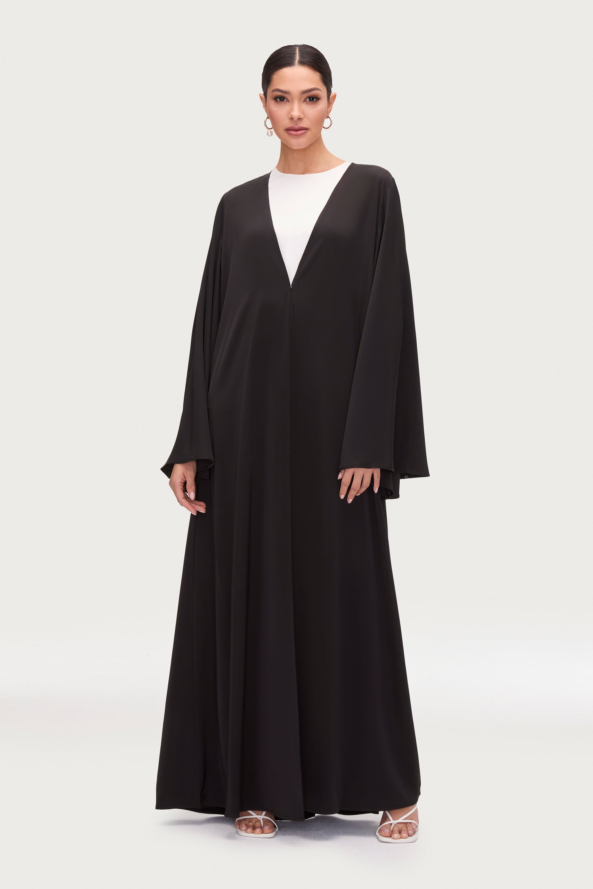 Arwa Flare Sleeve Open Abaya - Black Abayas Veiled