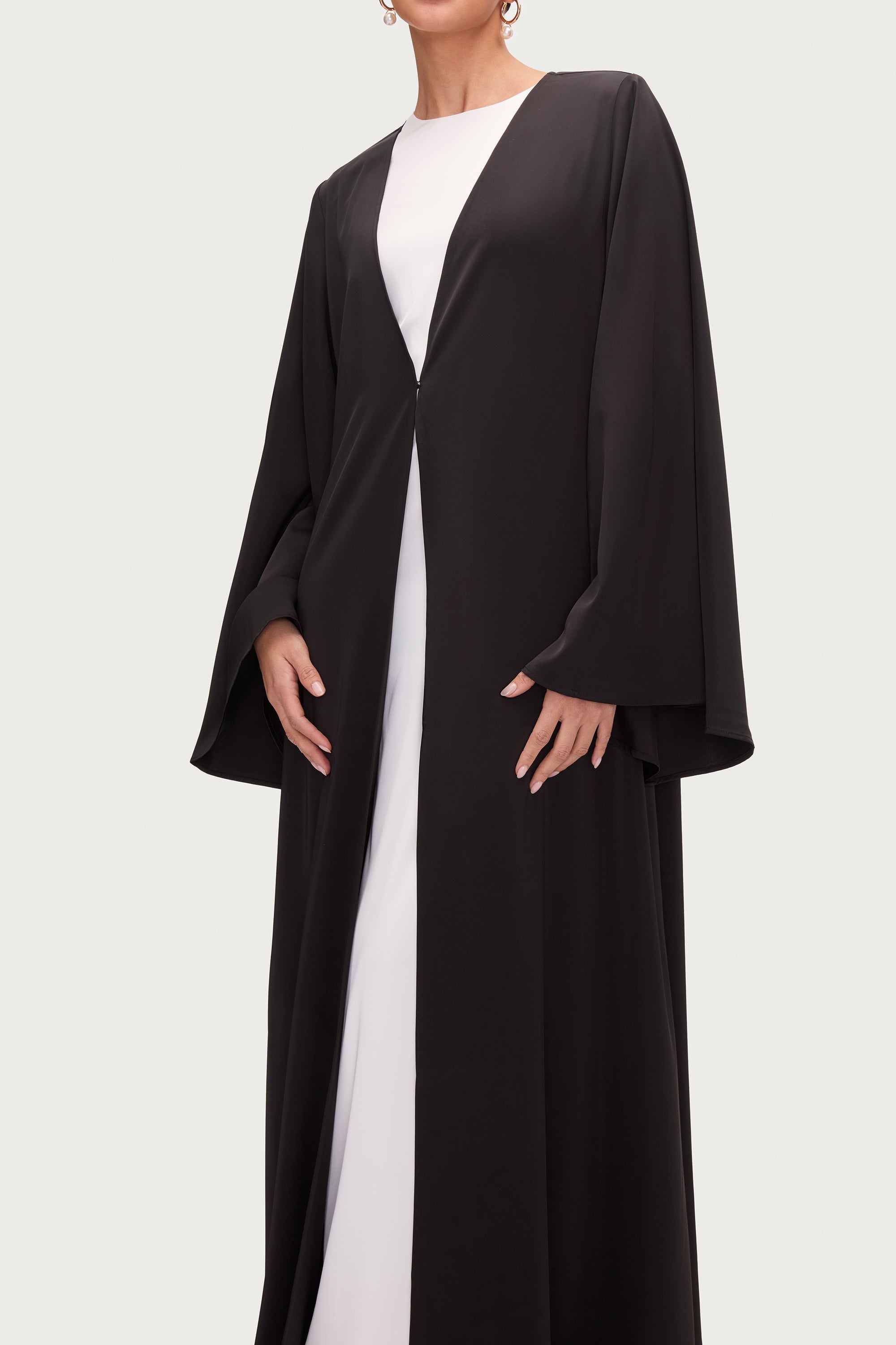 Arwa Flare Sleeve Open Abaya - Black Abayas Veiled