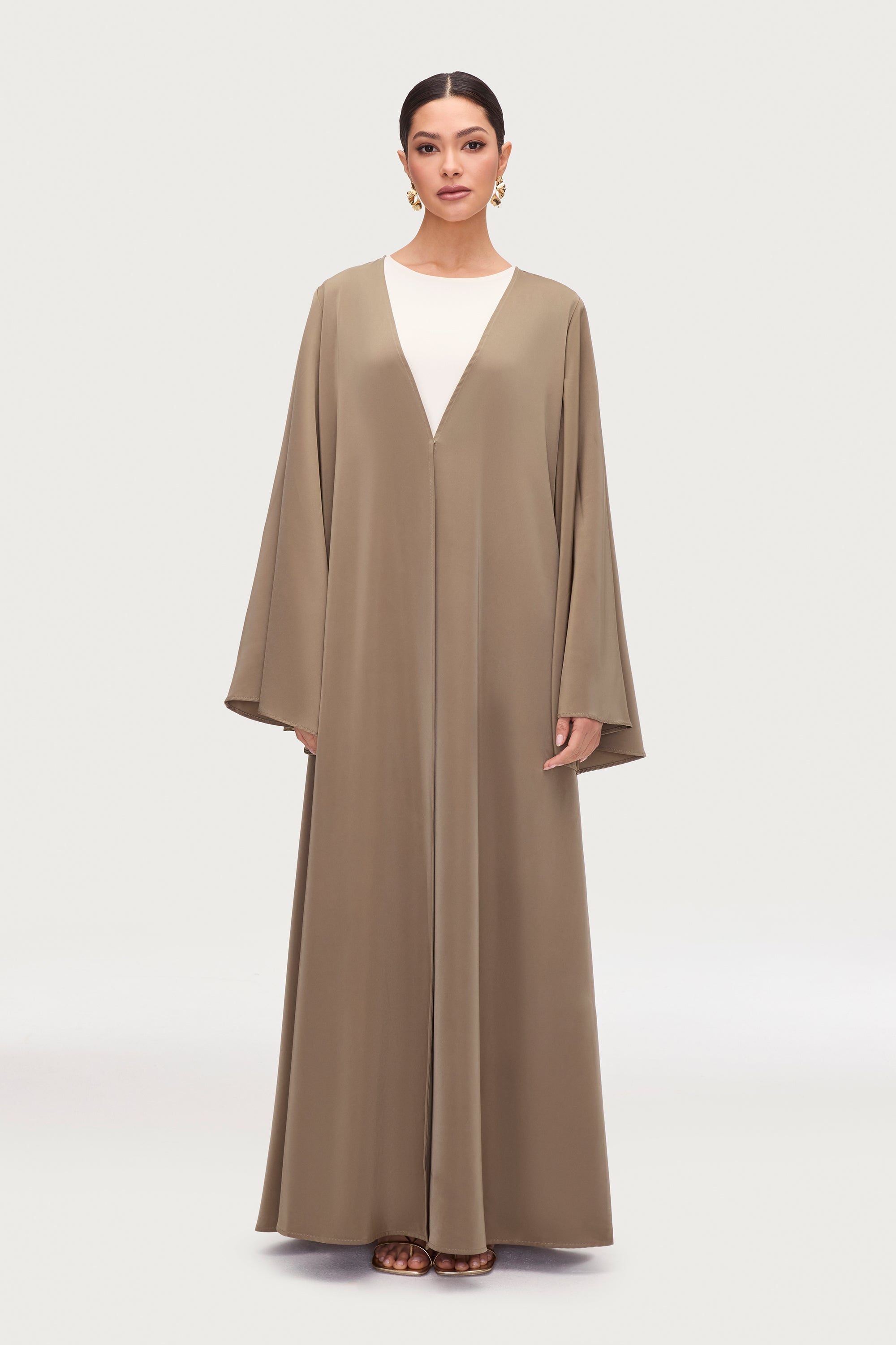 Arwa Flare Sleeve Open Abaya - Desert Sage Abayas Veiled