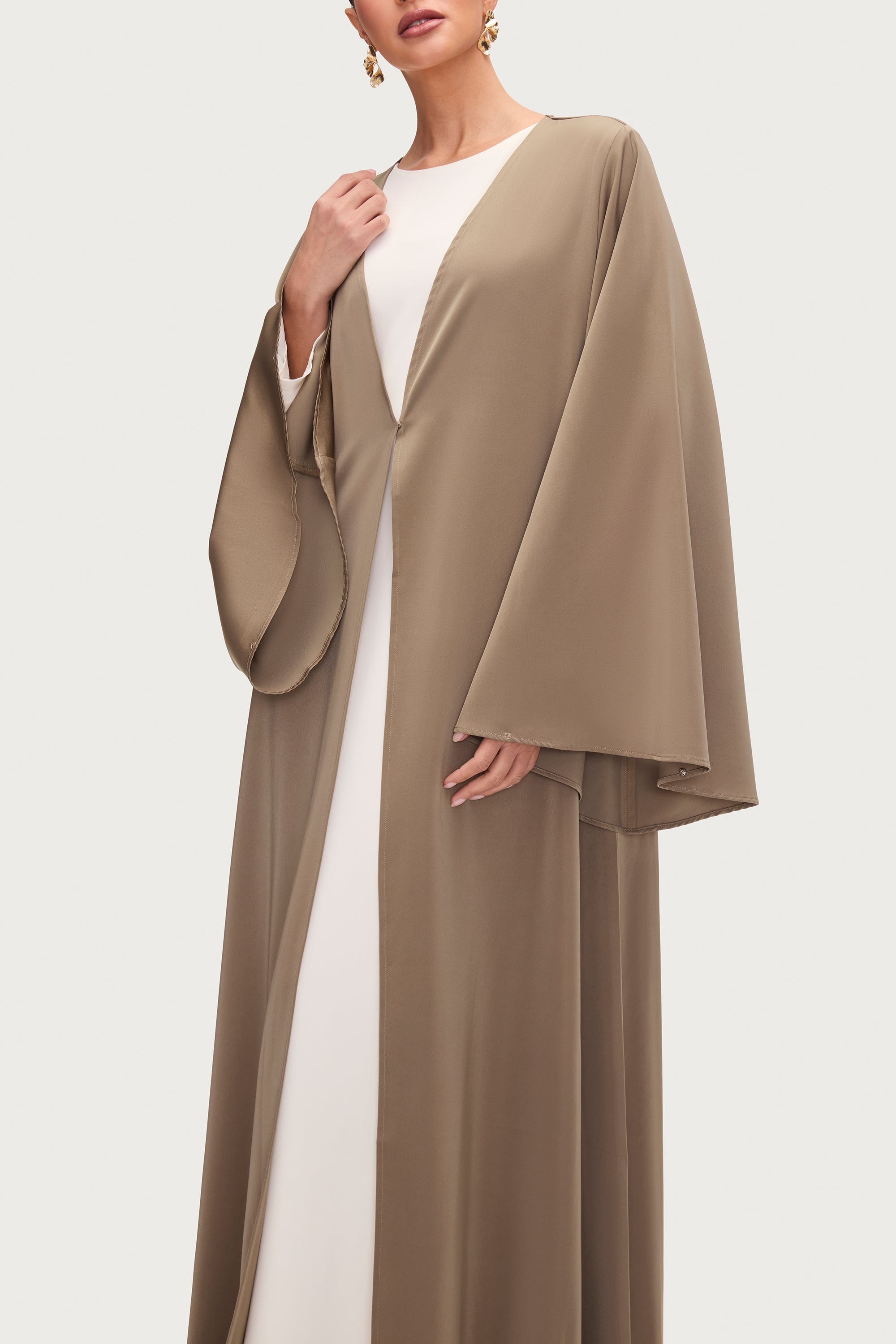 Arwa Flare Sleeve Open Abaya - Desert Sage Abayas Veiled