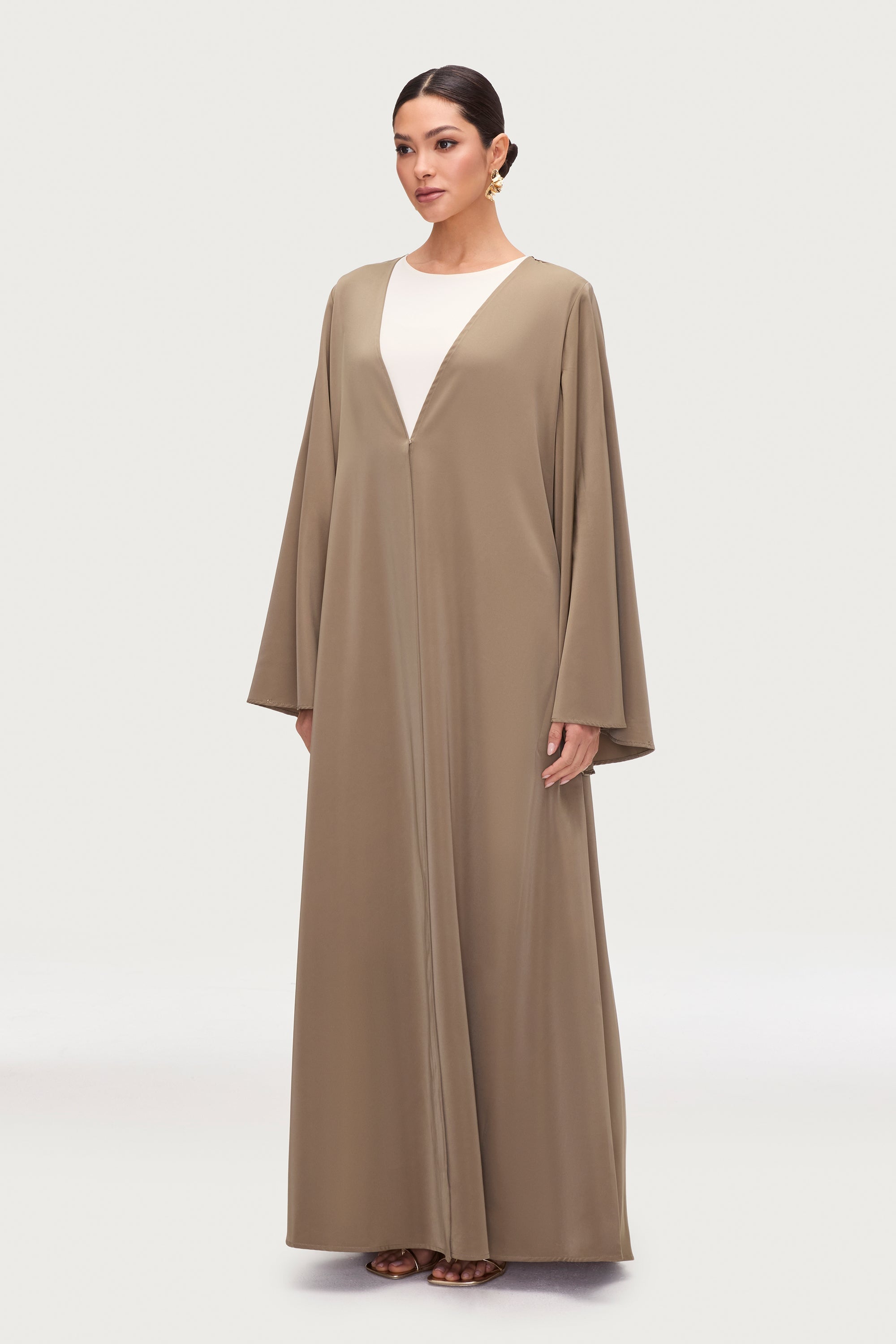 Arwa Flare Sleeve Open Abaya - Desert Sage Abayas Veiled