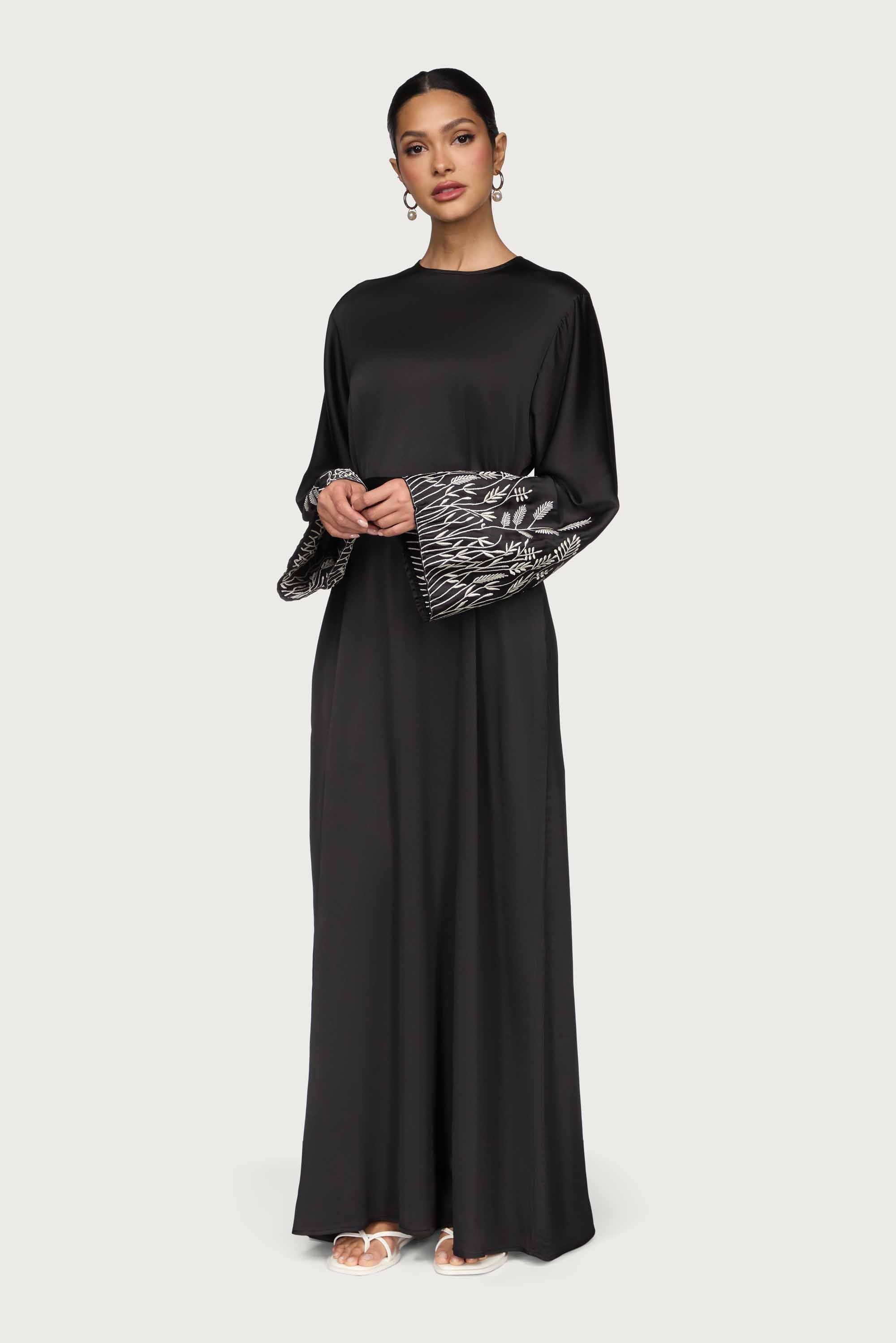 Ascia Embroidered Maxi Dress - Black Abayas Veiled