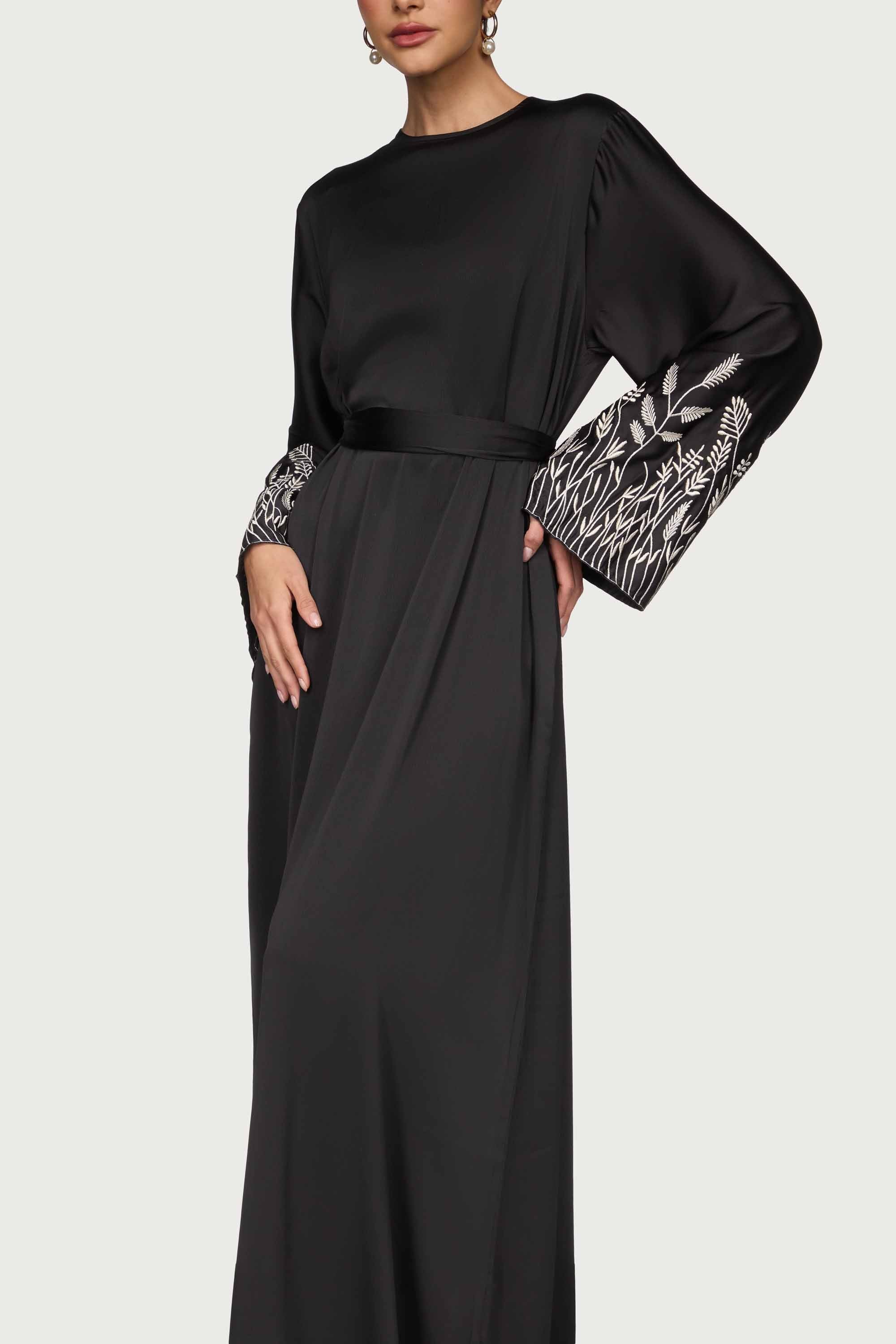 Ascia Embroidered Maxi Dress - Black Abayas Veiled