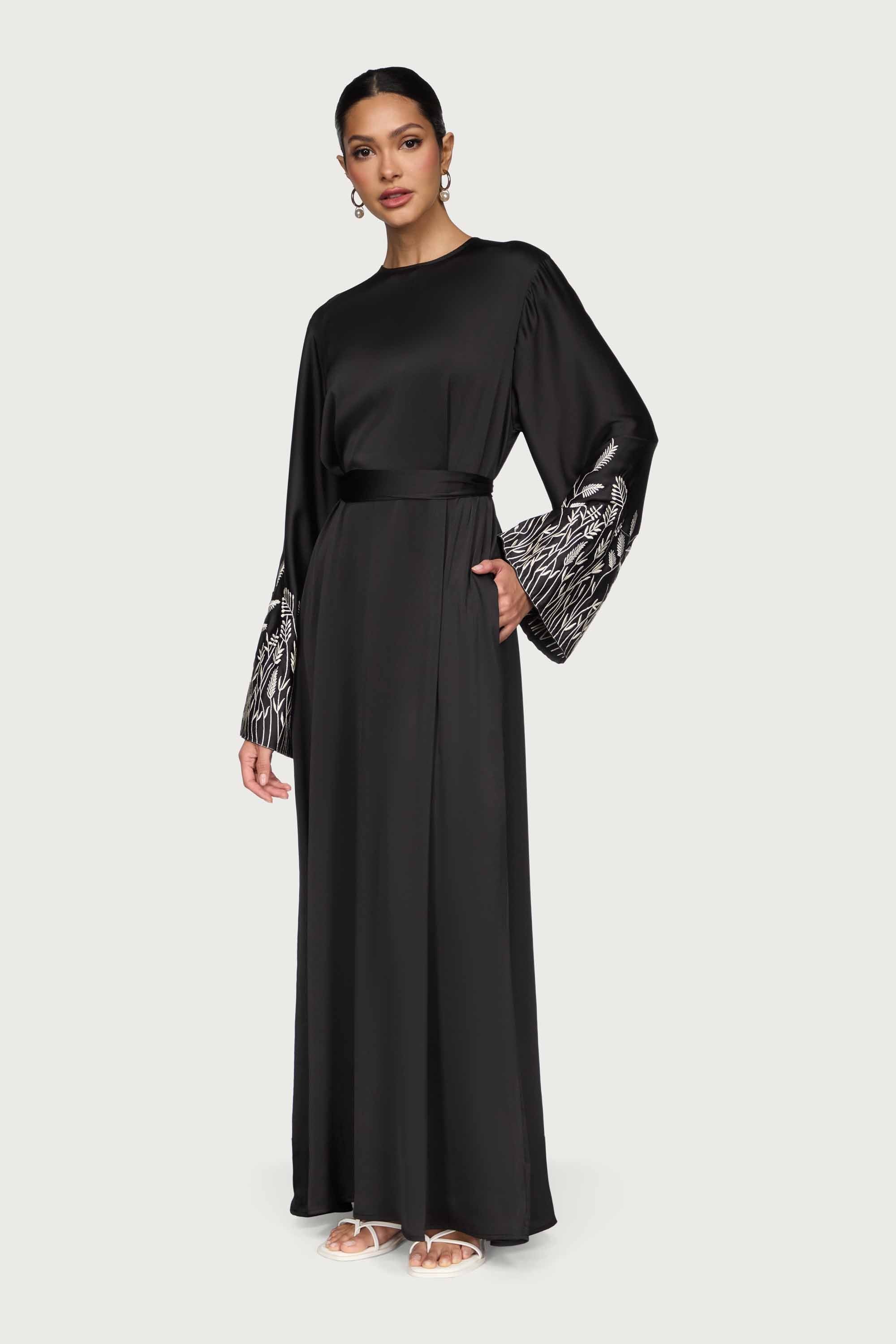 Ascia Embroidered Maxi Dress - Black Abayas Veiled