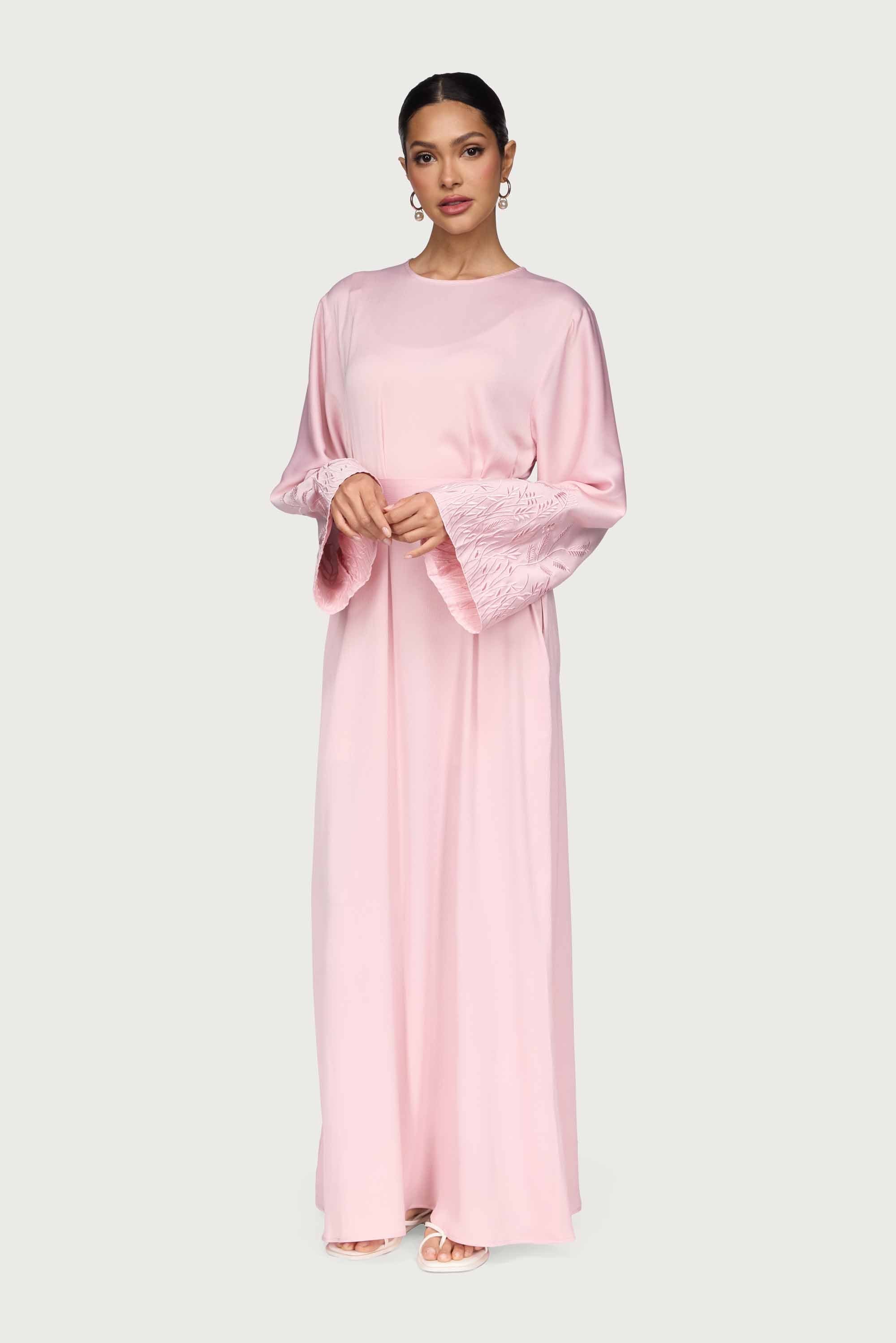 Ascia Embroidered Maxi Dress - Pastel Pink Abayas Veiled