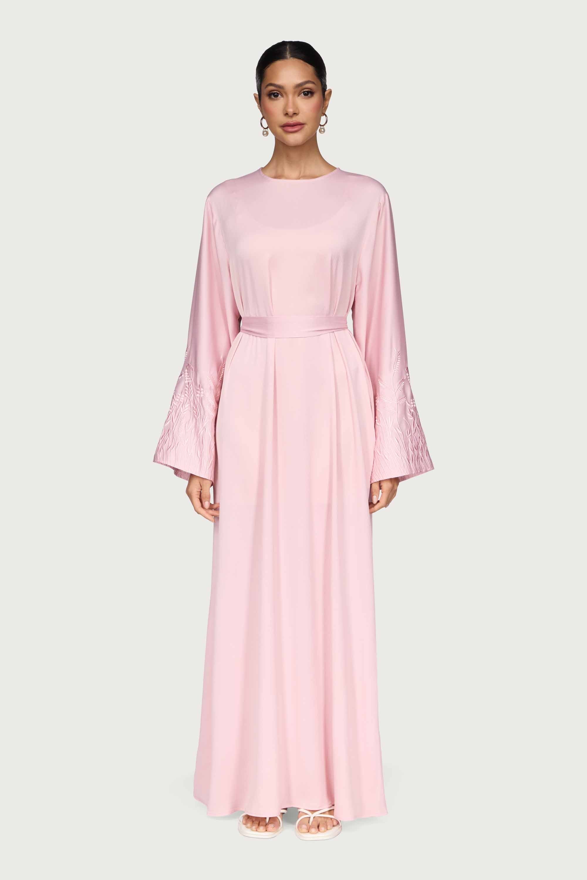Ascia Embroidered Maxi Dress - Pastel Pink Abayas Veiled