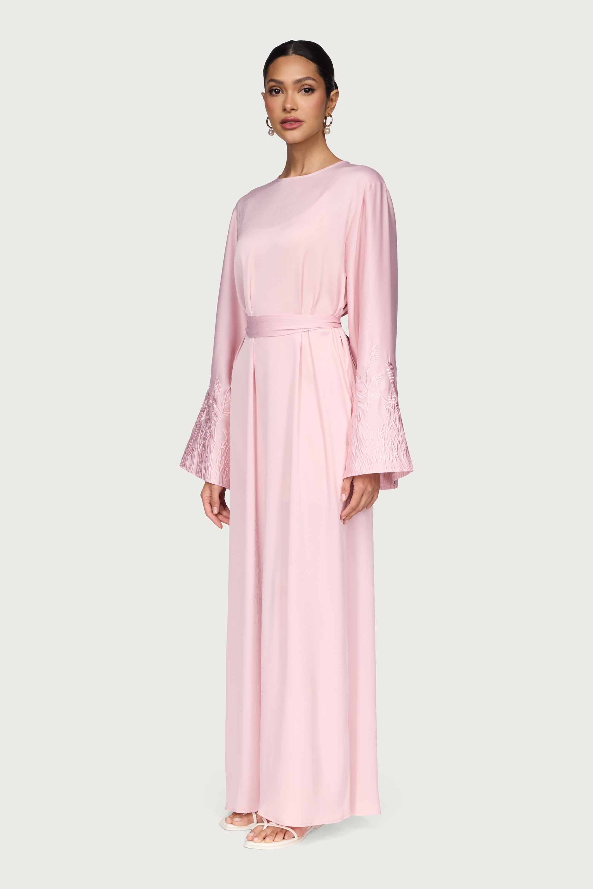 Ascia Embroidered Maxi Dress - Pastel Pink Abayas Veiled