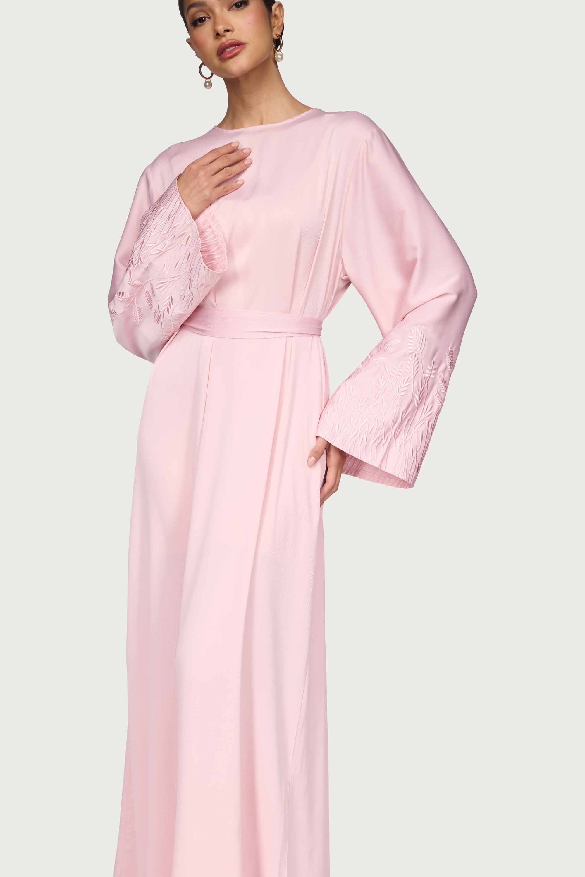 Ascia Embroidered Maxi Dress - Pastel Pink Abayas Veiled