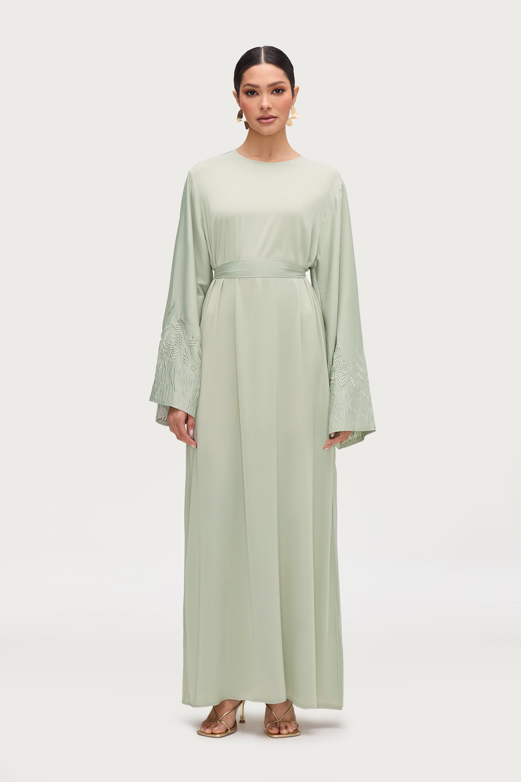 Ascia Embroidered Maxi Dress - Pistachio Abayas Veiled