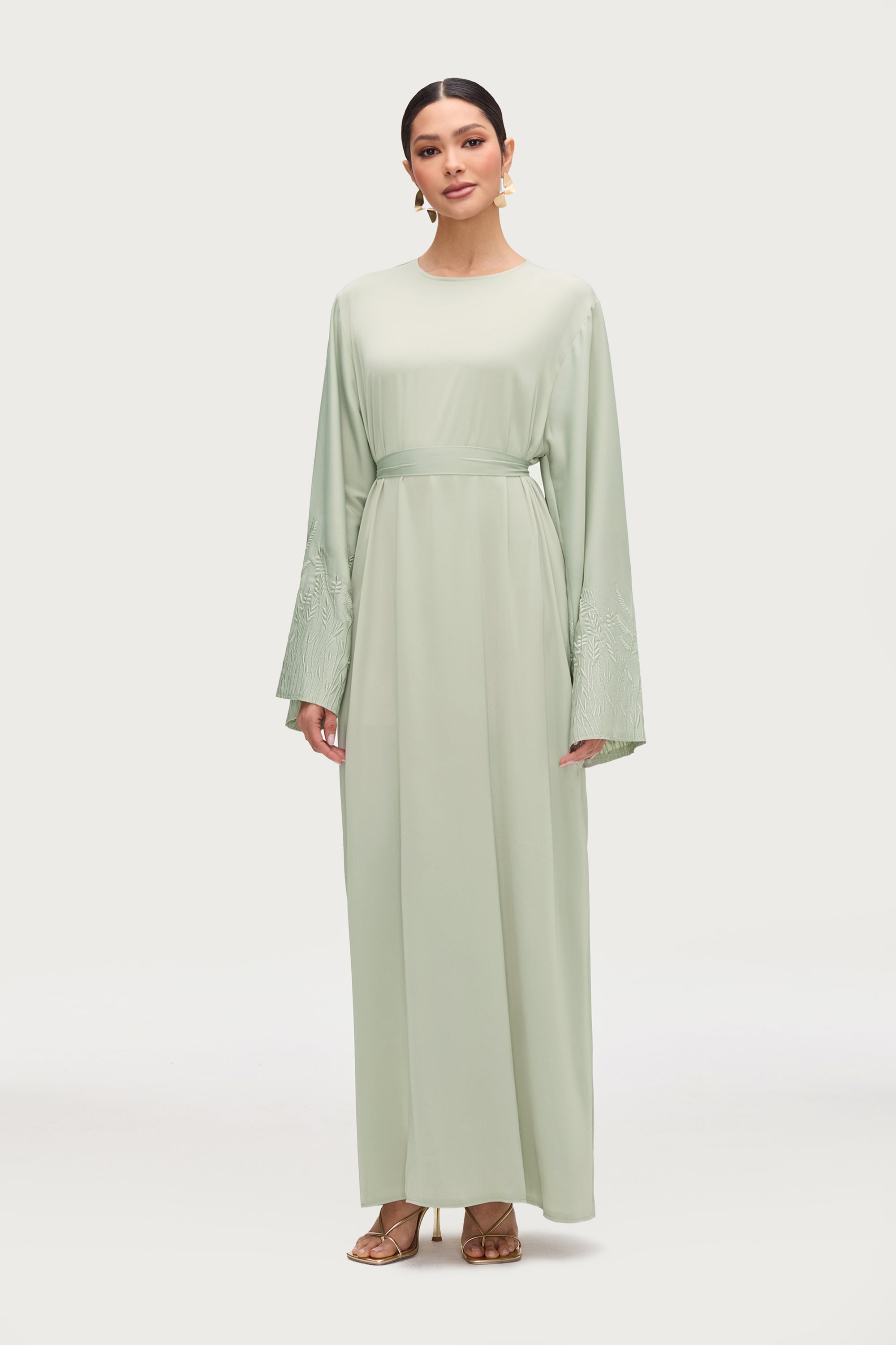 Ascia Embroidered Maxi Dress - Pistachio Abayas Veiled