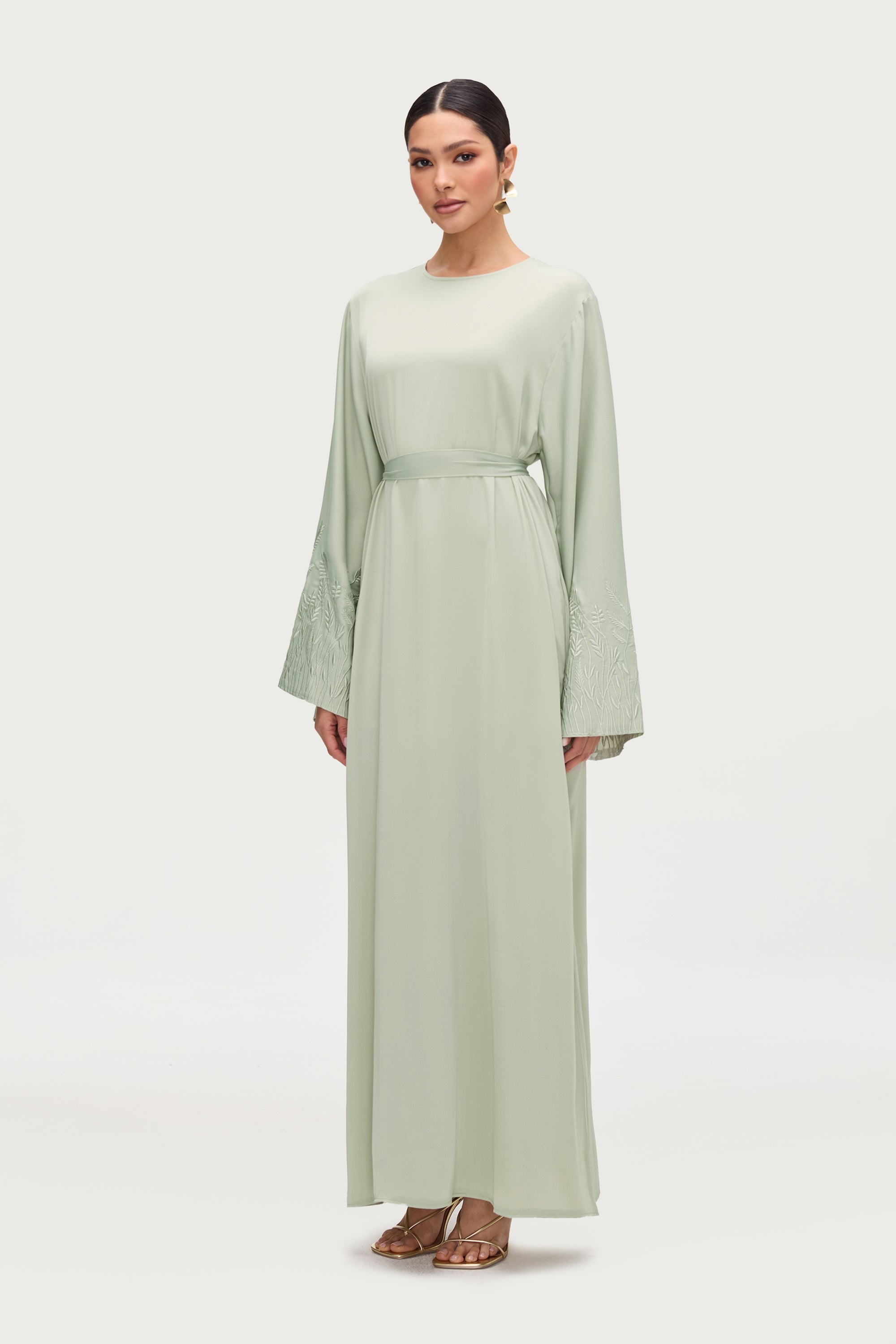 Ascia Embroidered Maxi Dress - Pistachio Abayas Veiled