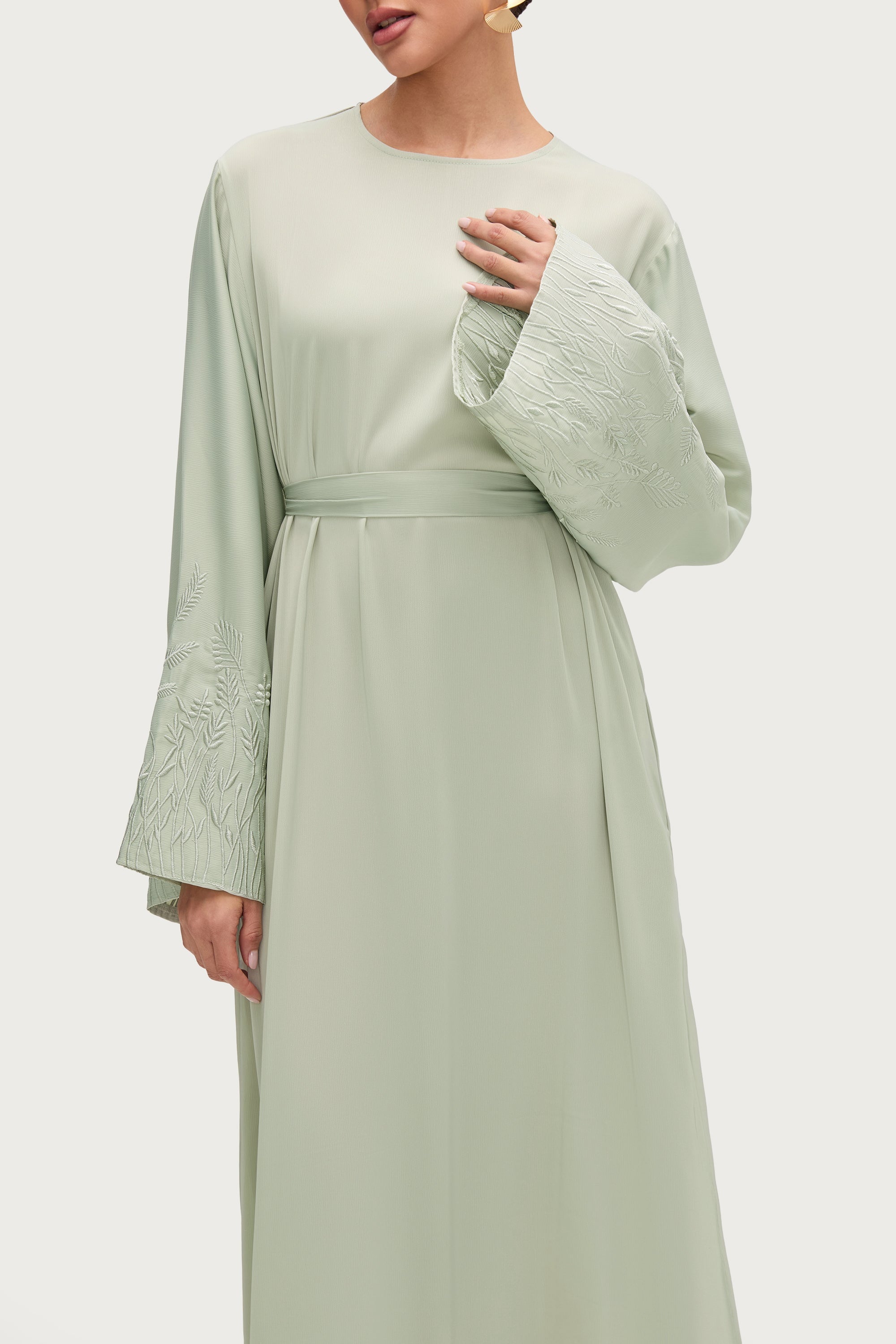 Ascia Embroidered Maxi Dress - Pistachio Abayas Veiled