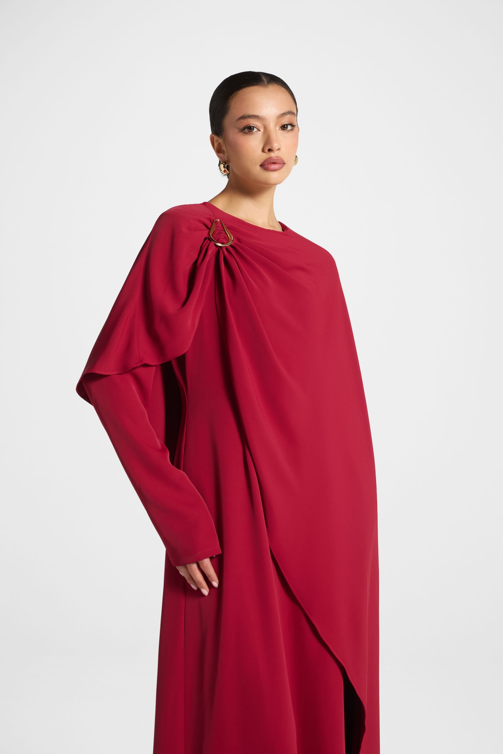 Asymmetric Cape Maxi Dress - Cherry Abayas Veiled