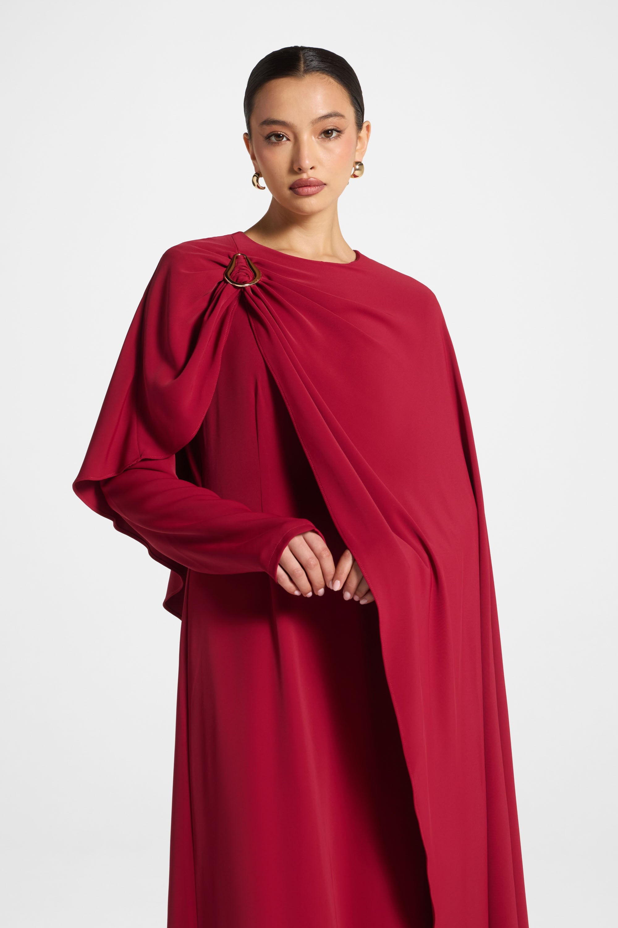 Asymmetric Cape Maxi Dress - Cherry Abayas Veiled