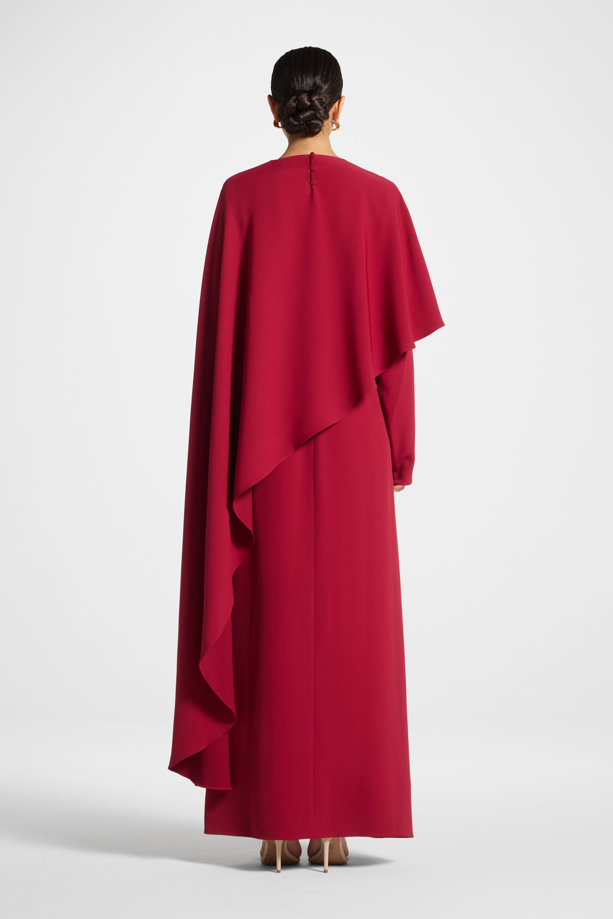 Asymmetric Cape Maxi Dress - Cherry Abayas Veiled
