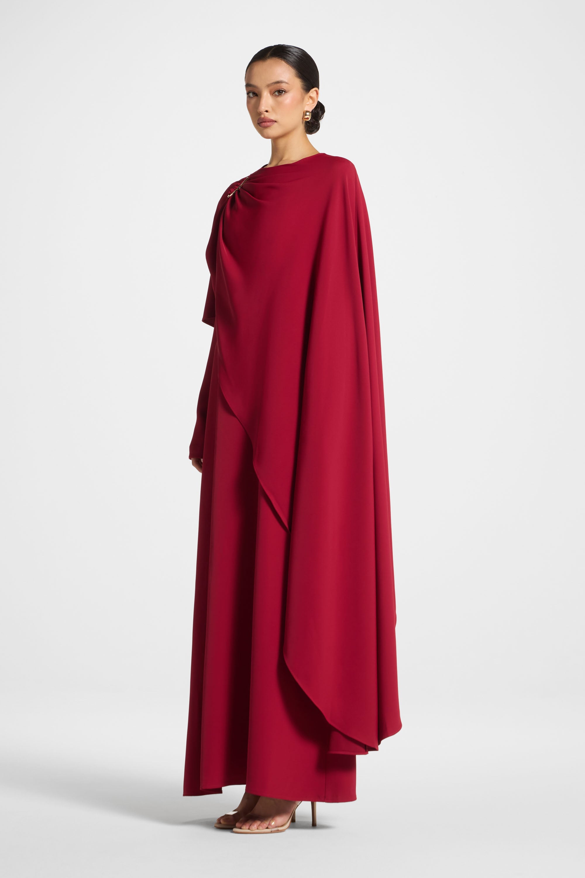Asymmetric Cape Maxi Dress - Cherry Abayas Veiled