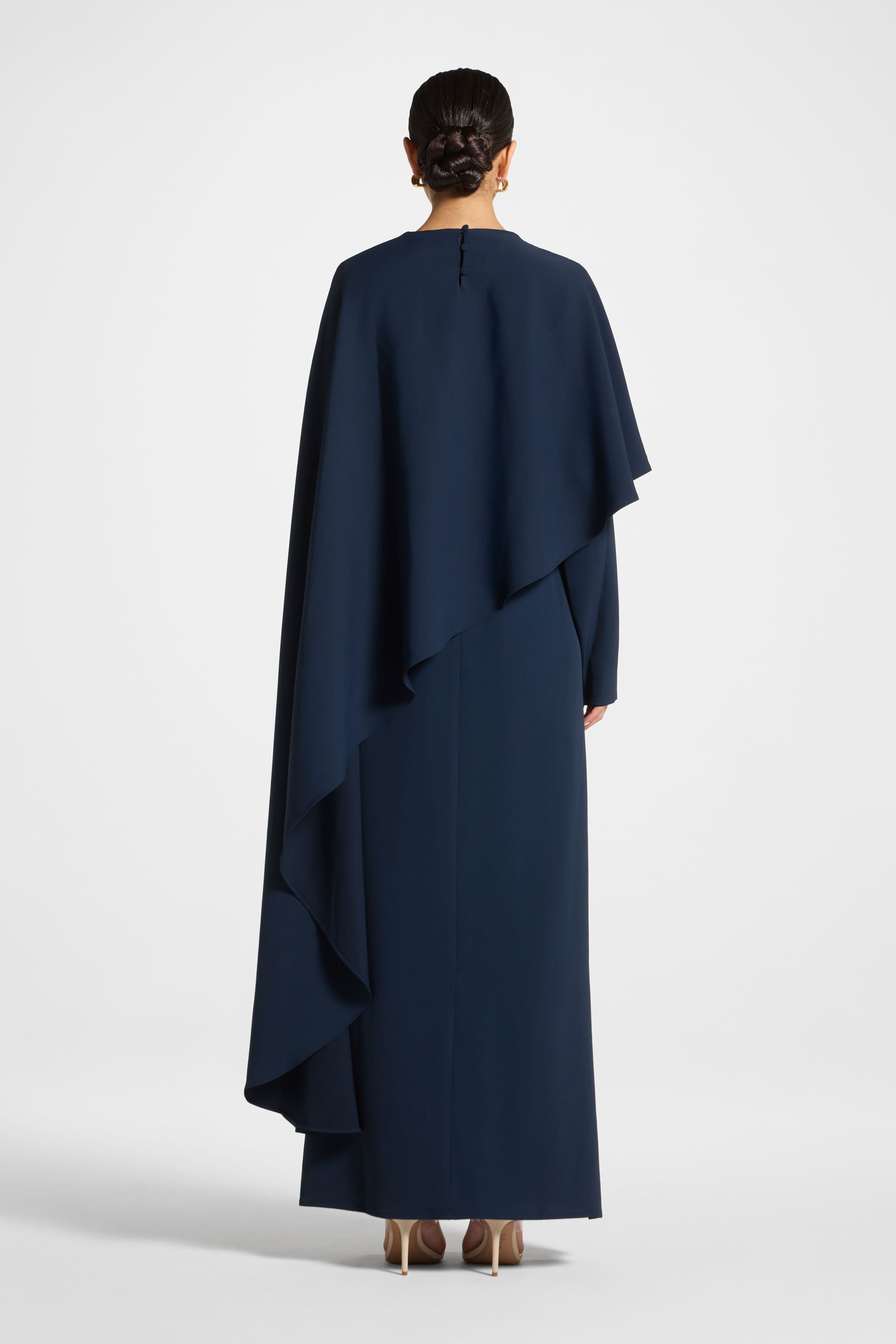Asymmetric Cape Maxi Dress - Midnight Abayas Veiled