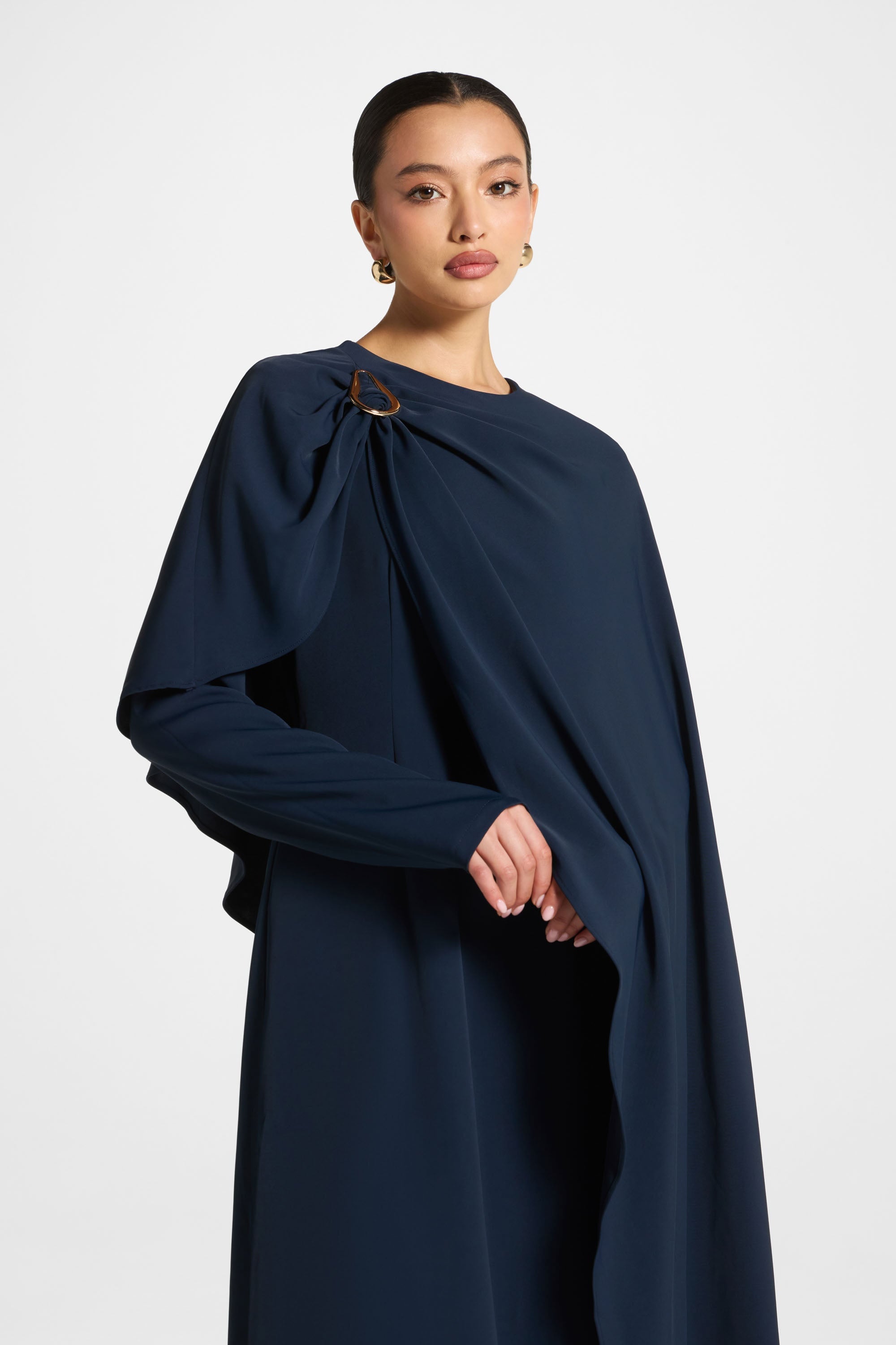 Asymmetric Cape Maxi Dress - Midnight Abayas Veiled