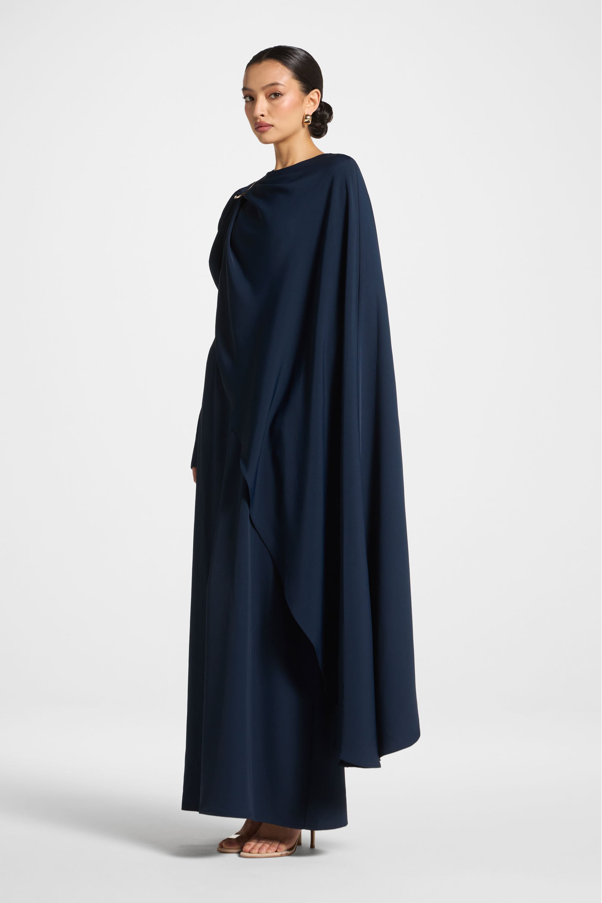 Asymmetric Cape Maxi Dress - Midnight Abayas Veiled