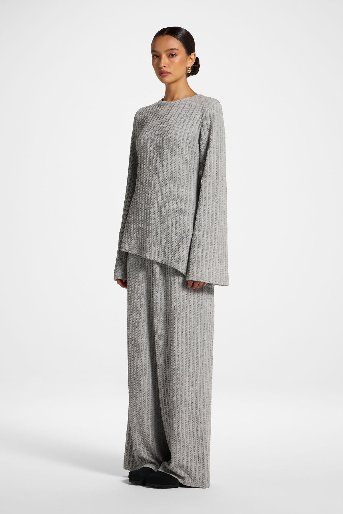 Asymmetric Cotton Blend Top - Charcoal Top Veiled