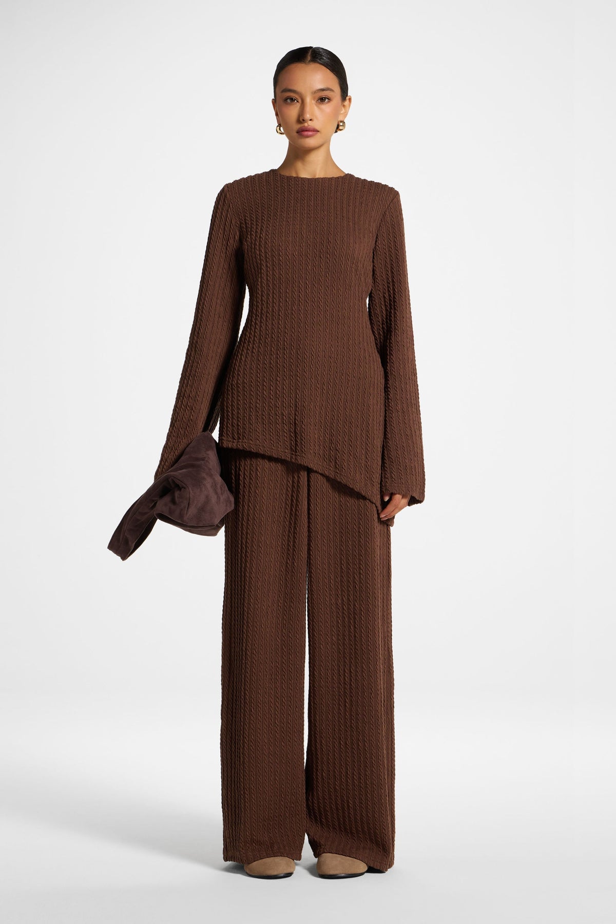 Asymmetric Cotton Blend Top - Coffee Quartz Top Veiled