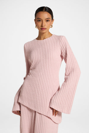 Asymmetric Cotton Blend Top - Pink Frost