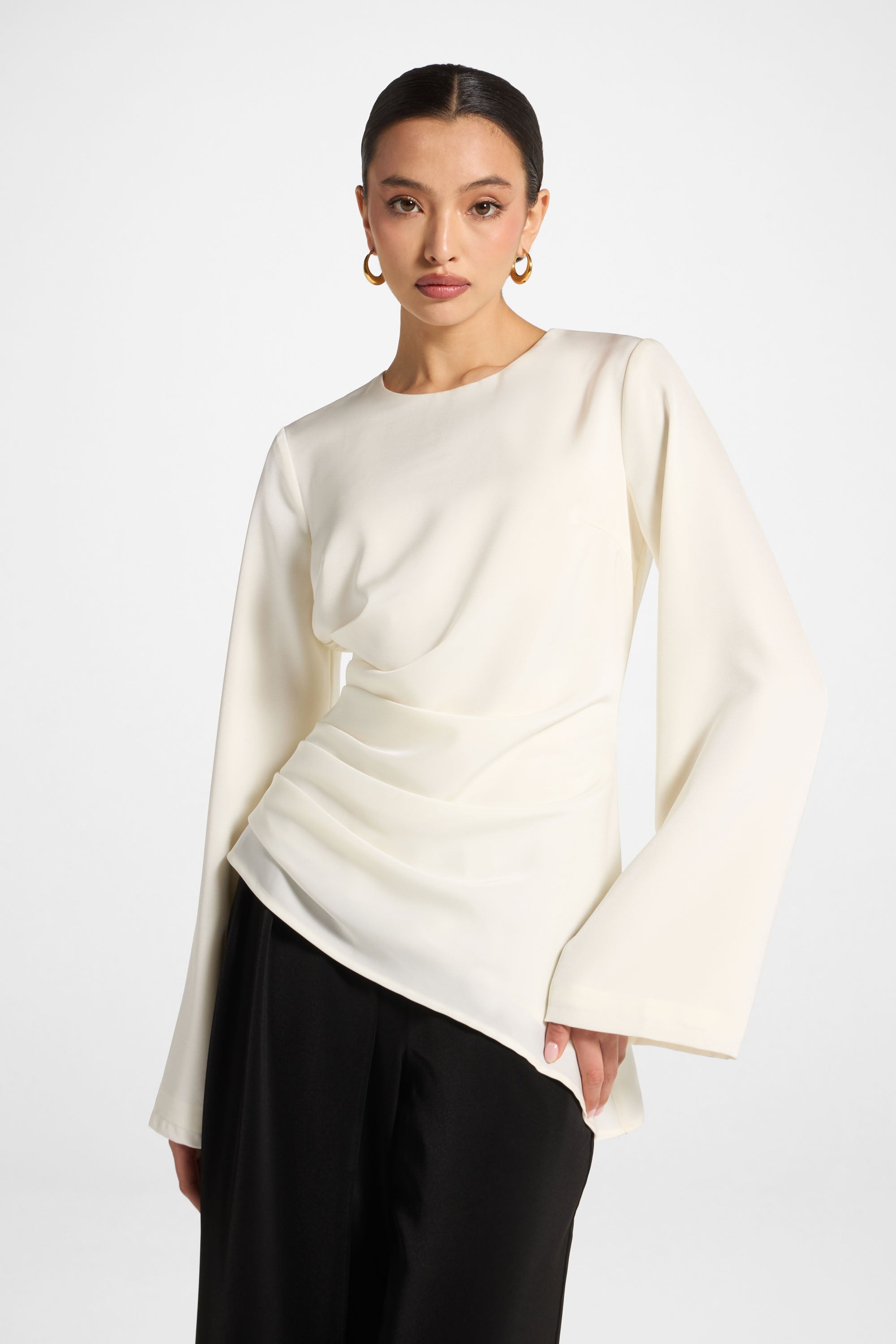 Asymmetric Drape Top - White Abayas Veiled