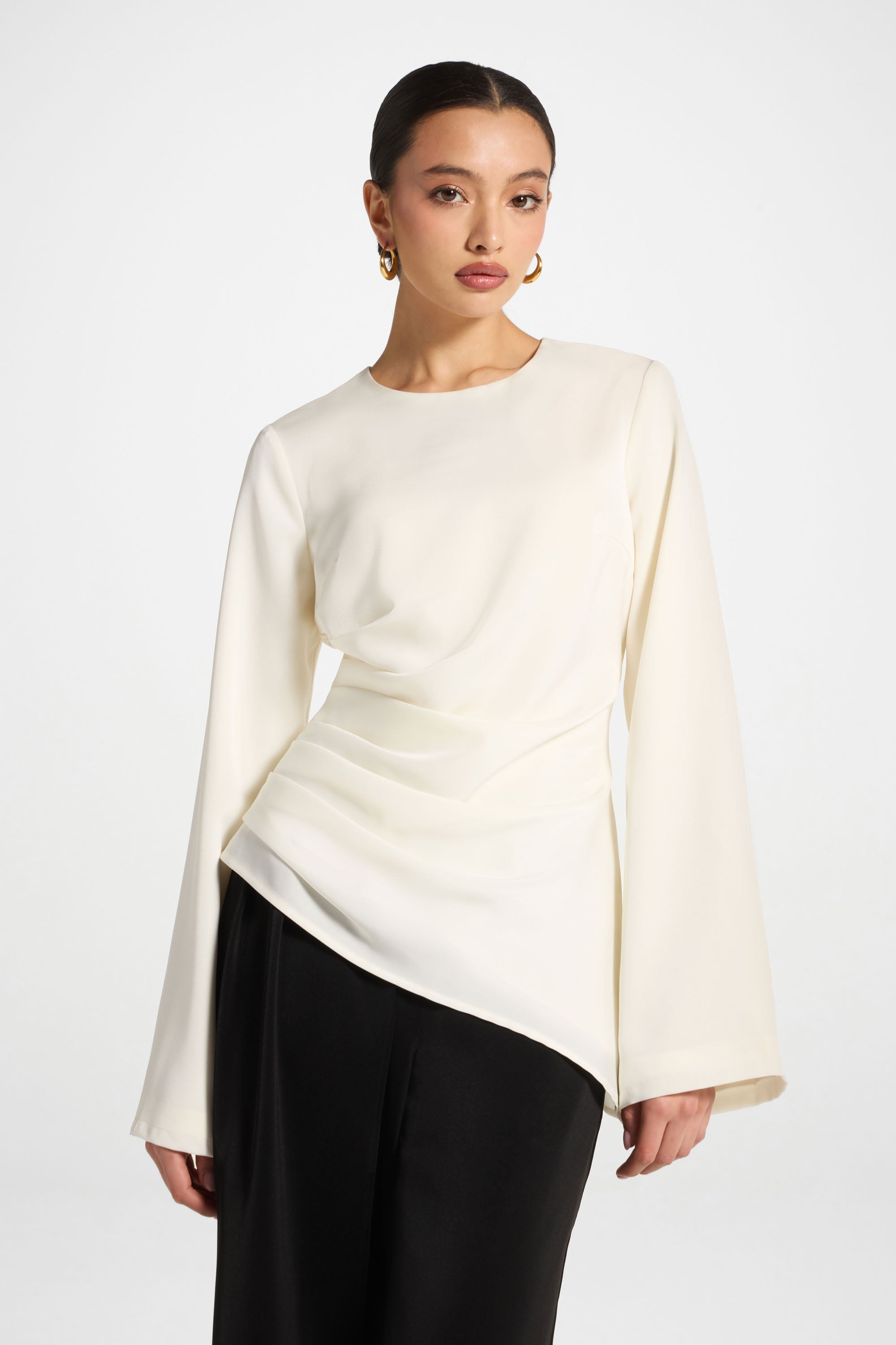 Asymmetric Drape Top - White Abayas Veiled